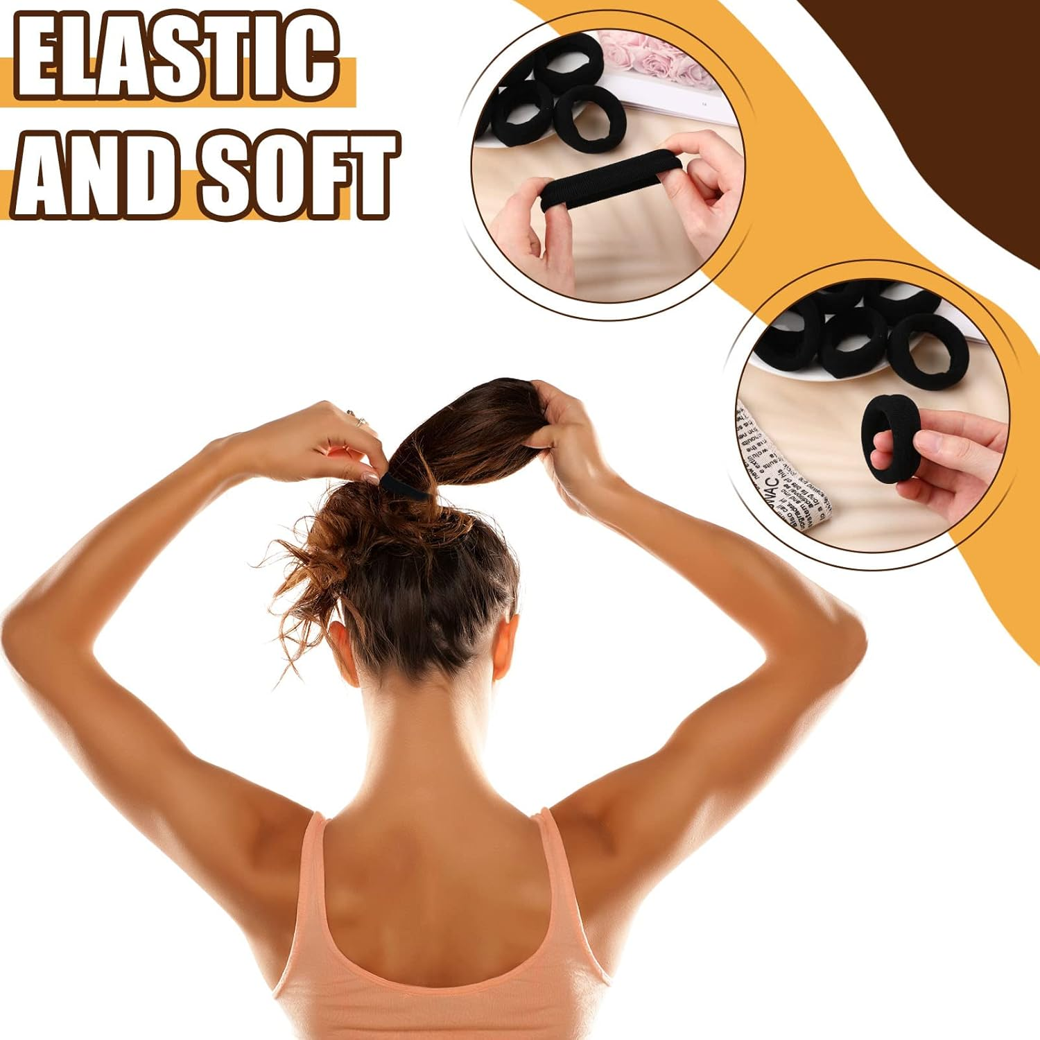 10 Pcs Strong Elastic Hair Bands for Women Girls Large Cotton Hair Bobbles Black Hair Accessories Stretch Hair Ties Ponytail Holders for Thick Heavy and Curly Hair, Black
