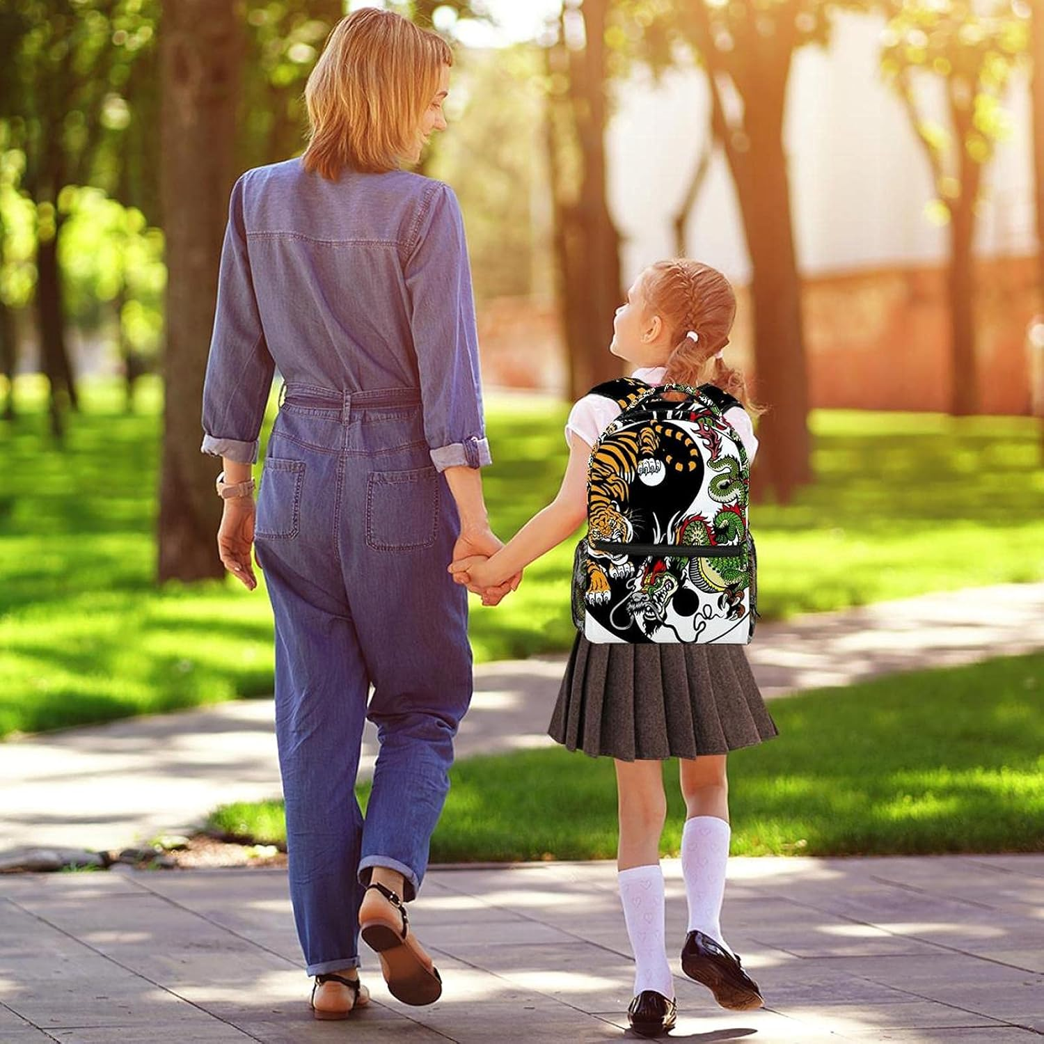 Dragon and Tiger Battle Backpack Students Shoulder Bags Travel Bag College School Tote Backpacks image number 1