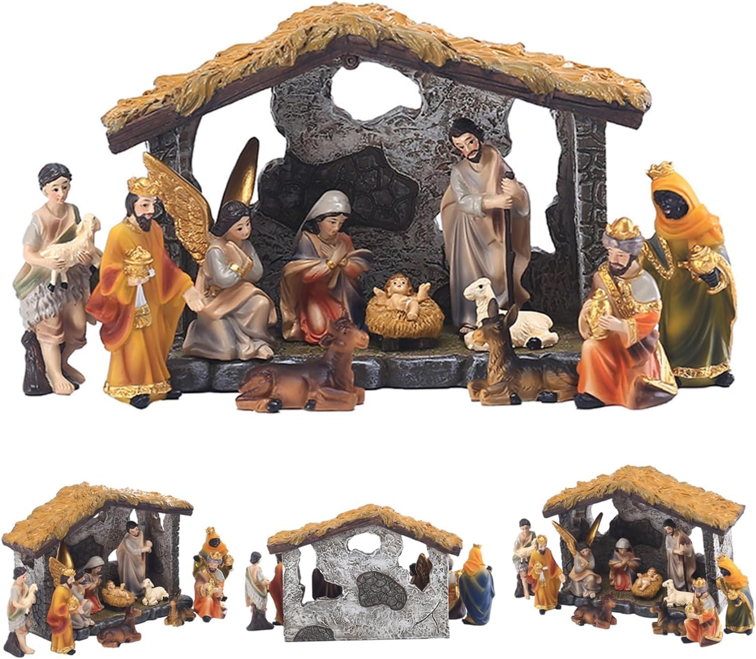 12PCS Nativity Set for Christmas Indoor,Christmas Statue Nativity Scene Set,Christmas Sets and Characters Manger Scene Resin Crafts Christmas Decoration