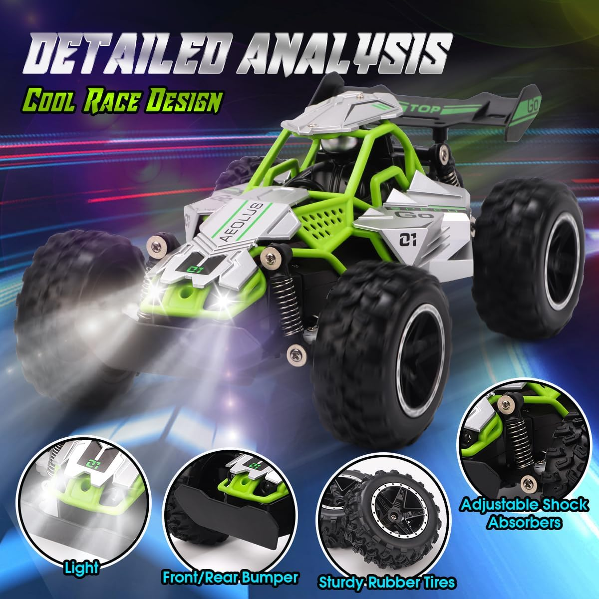 Remote Control Cars, 2.4Ghz 1:18 Scale Off-Road RC Race Car Toy for Kids with LED Light, Rechargeable High Speed All Terrain RC Drift Vehicle, 4 5 6 7 8 Year Old Boys Girls Birthday Gift image number 4