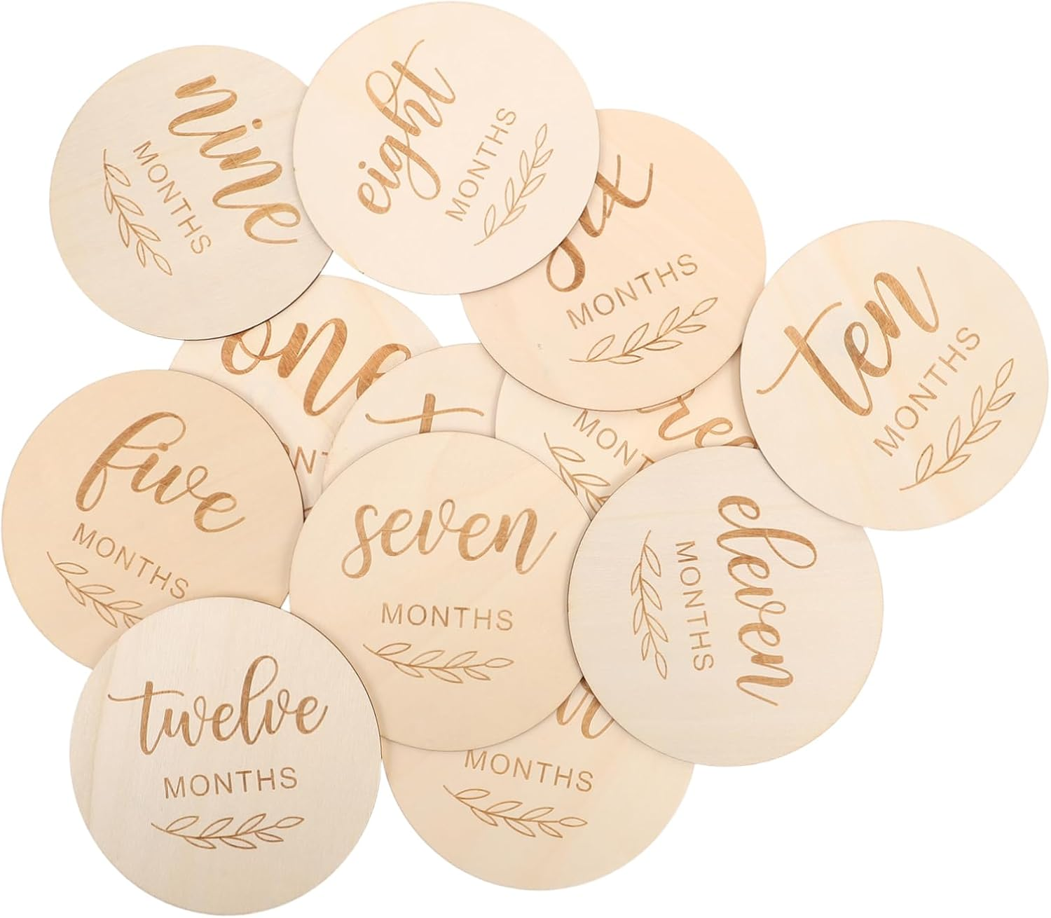 12Pcs Wooden Milestone Signs for Photoshoot Double Sided Engraved Monthly Discs Gender Neutral Announcement Photo Props for Newborn Boys and Durable Craftsmanship image number 4