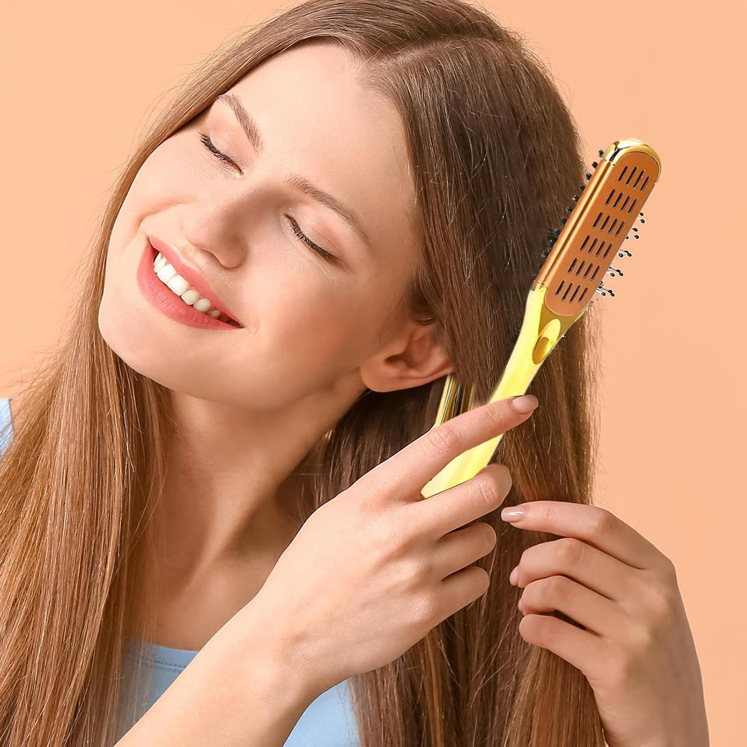 Clamp Brush for Straightening Hair, Double Sided Styling Comb Set, Beauty Makeup Straightening Brush Stylist Tool for Wet Dry Use image number 4