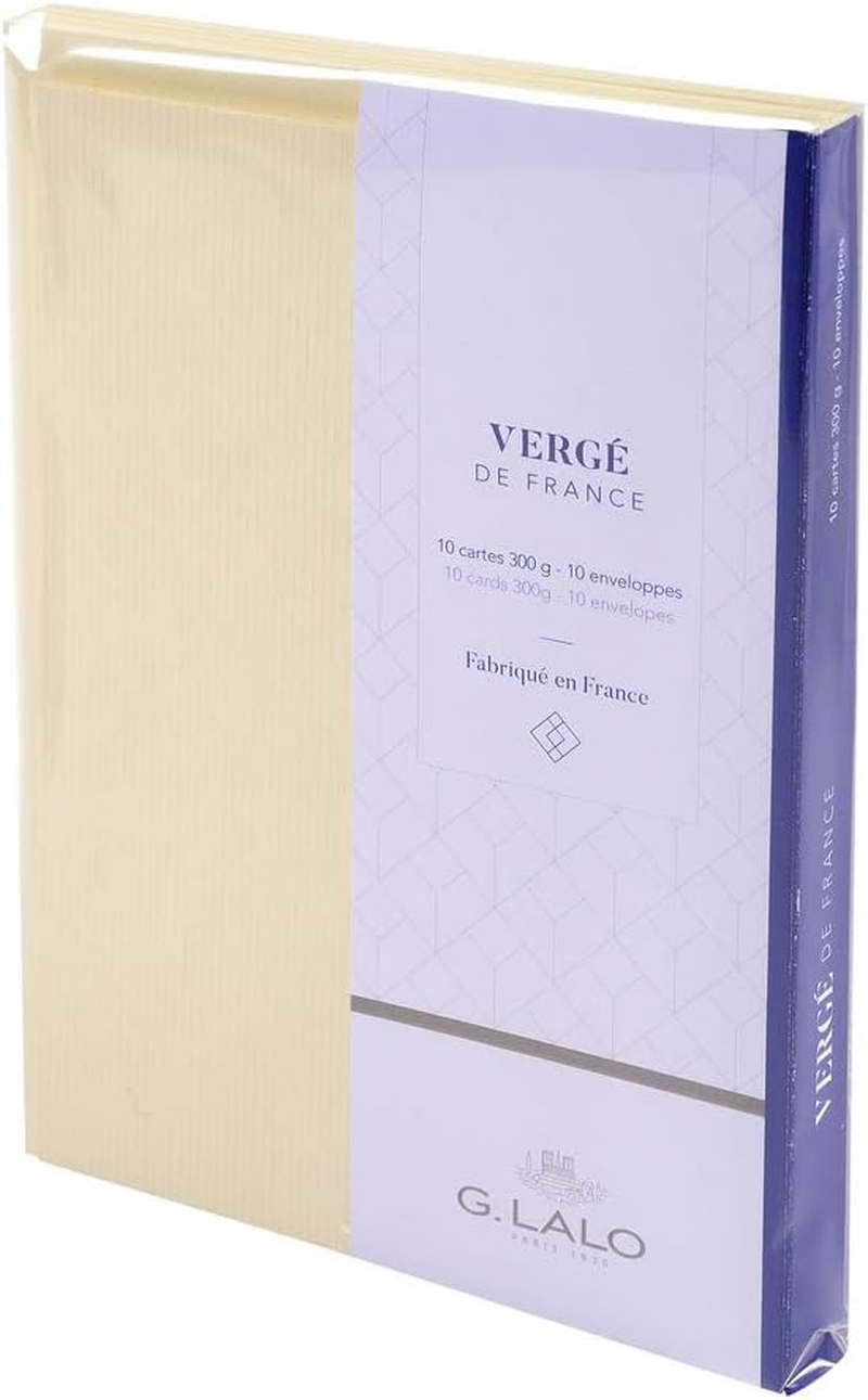 Clairefontaine - Ref 25116L - G.Lalo Correspondence Writing Set - Includes 10 X 10.7 X 15.2Cm, 300Gsm Cards + 10 X 11.4 X 16.2Cm Lined Gummed Envelopes - French Laid Paper - Ivory image number 1