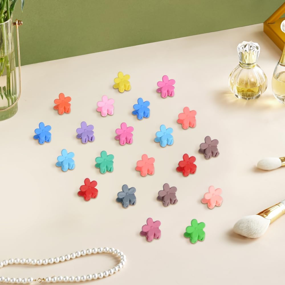 Mini Hair Claw Clips for Women and Girls, 50 Pack Matte Rainbow Colored Flower Design, Strong Grip Tiny Bangs Accessories image number 6