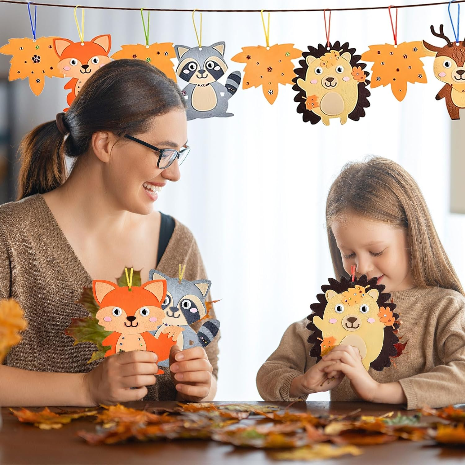 SSKHE 13 Animals Craft Set Autumn Creative Set DIY Autumn Gift Leaf with Owl, Hedgehog, Squirrel, Fox, Raccoon, Deer Creative Sets for Crafts Forest Animals Creative Craft Supplies for Boys Girls image number 1