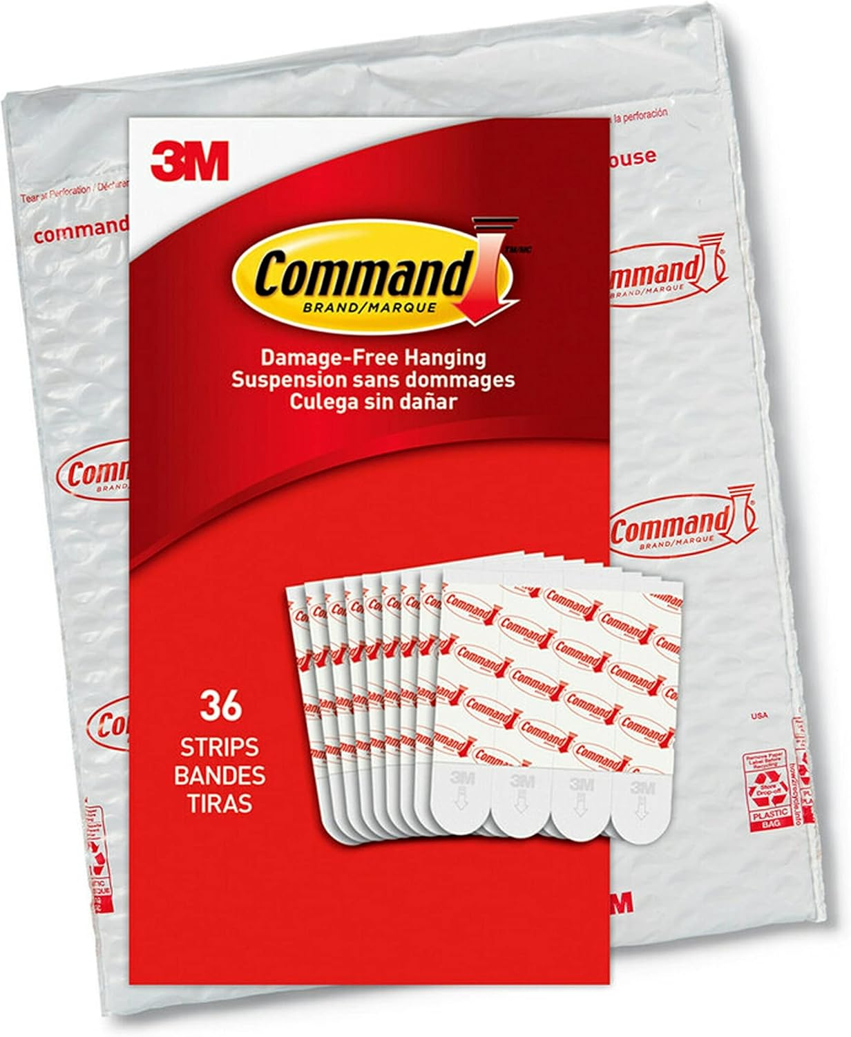 Command Medium & Large Refill Strips, White, 36-Strips - Easy to Open Packaging, Holds up to 7.2 Kg, 14-Pairs, Damage-Free Hanging, No Tools Required, Strong & Versatile, Multi Surface Compatibility image number 3