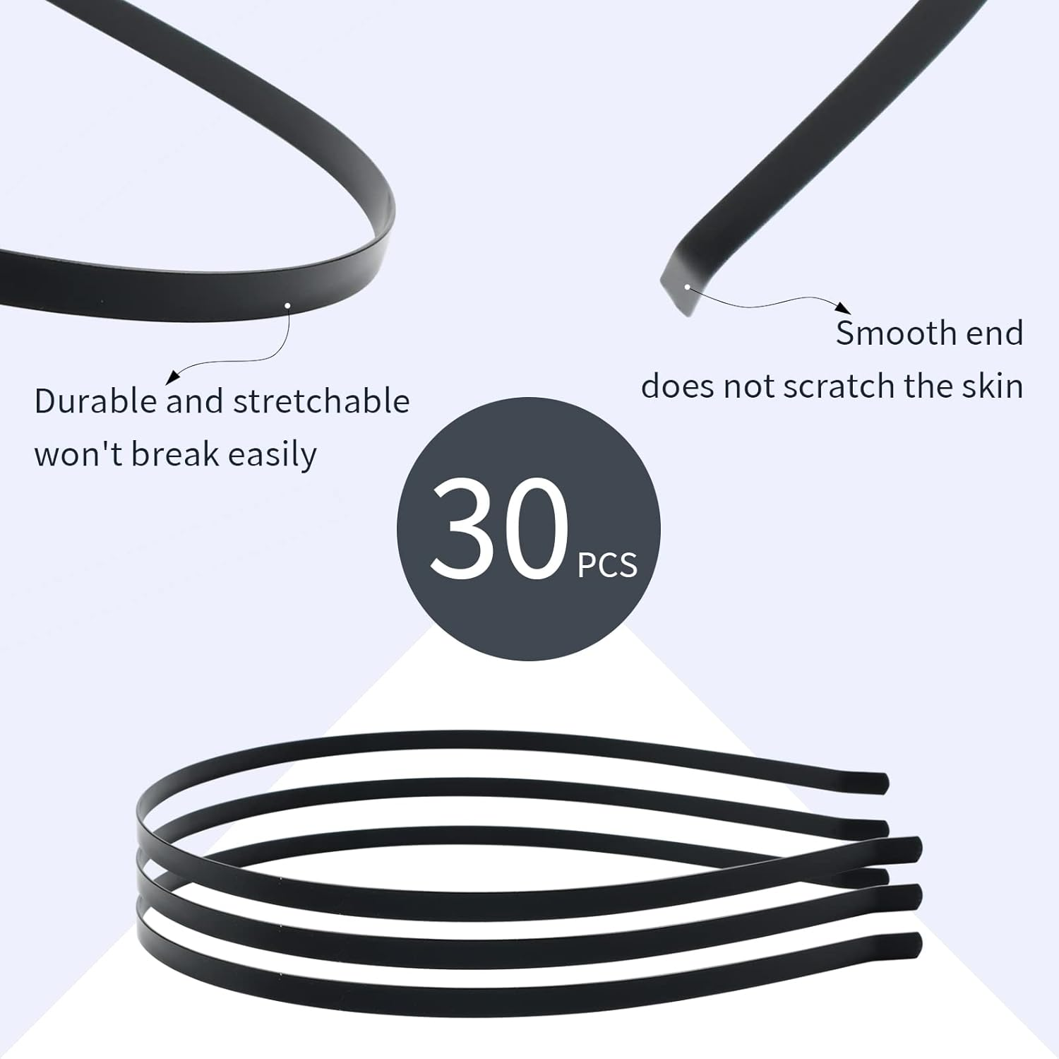 Cinaci 30 Pack 5MM /0.2 Inch Wide Thin Blank Plain Smooth Metal Base DIY Headbands Hair Bands for Women Men Girls Hair Accessories Craft Silver Gold Black (Black) image number 1