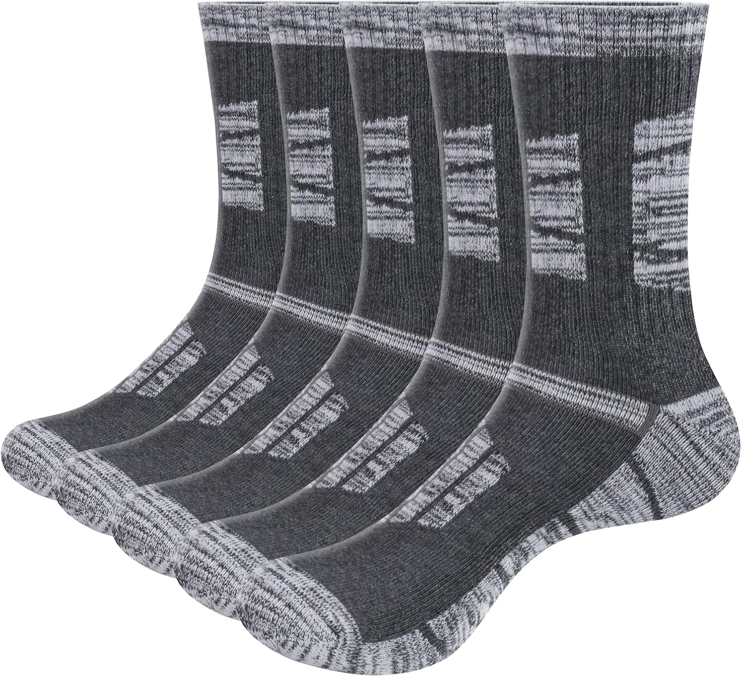 YUEDGE Men'S Cushioned Hiking Sports Socks Breathable Wicking Work Socks Padded Safety Boot Socks Casual Athletic Crew Socks for Men, 5 Pairs