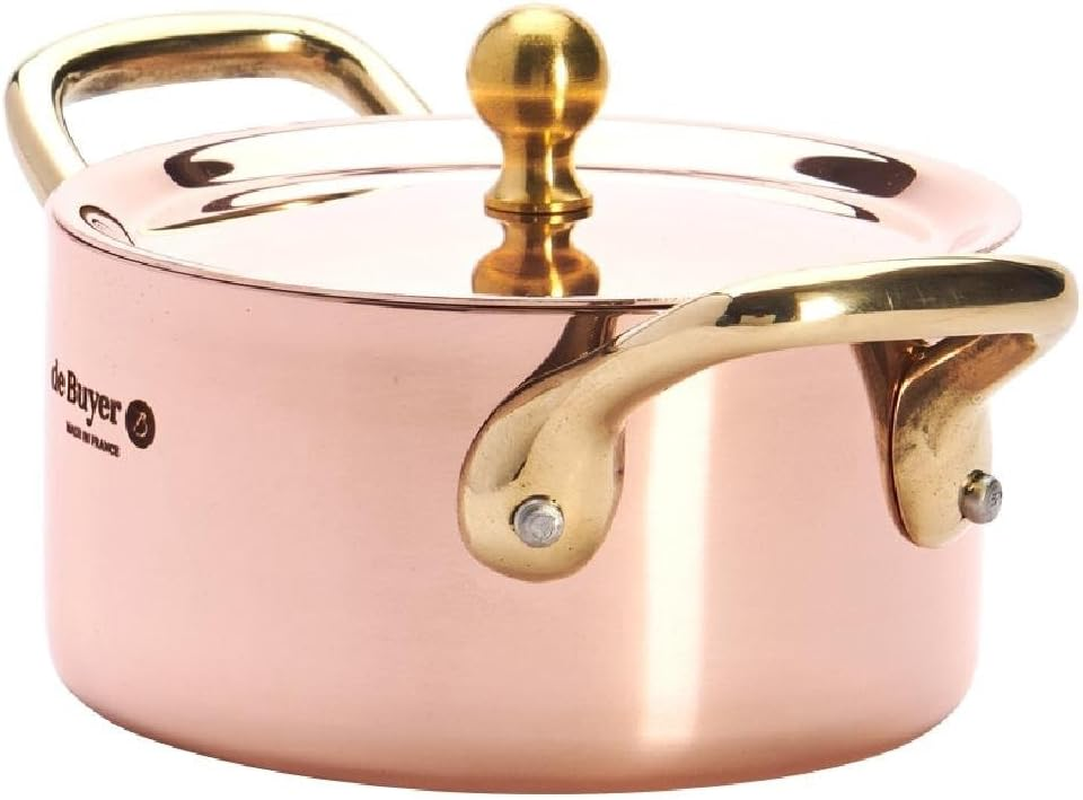 DE BUYER Copper/Stainless Steel Mini Stewing Pot with Lid, 10 Cm, Brown image number 1