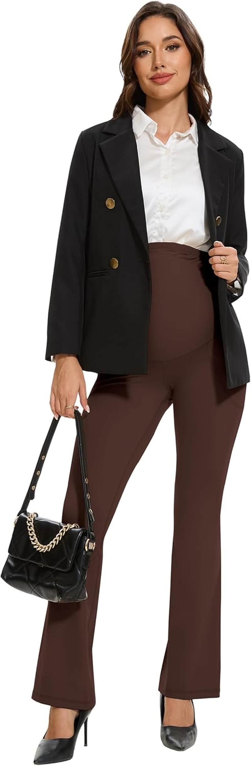 VIMPEP Smooth Feeling Flare Maternity Leggings over the Belly Pregnancy Bootcut Yoga Pants Petite/Regular with Pockets 303 image number 7