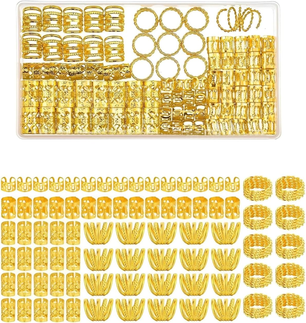 KGDUYC Pack of 110 Dreadlocks Jewellery Hair Accessories for Braids, Aluminium Hair Rings for Braids, Jewellery, Adjustable for Men and Women, Woven Hair Accessories, Gold, Dreadlocks Jewellery, Hair image number 4