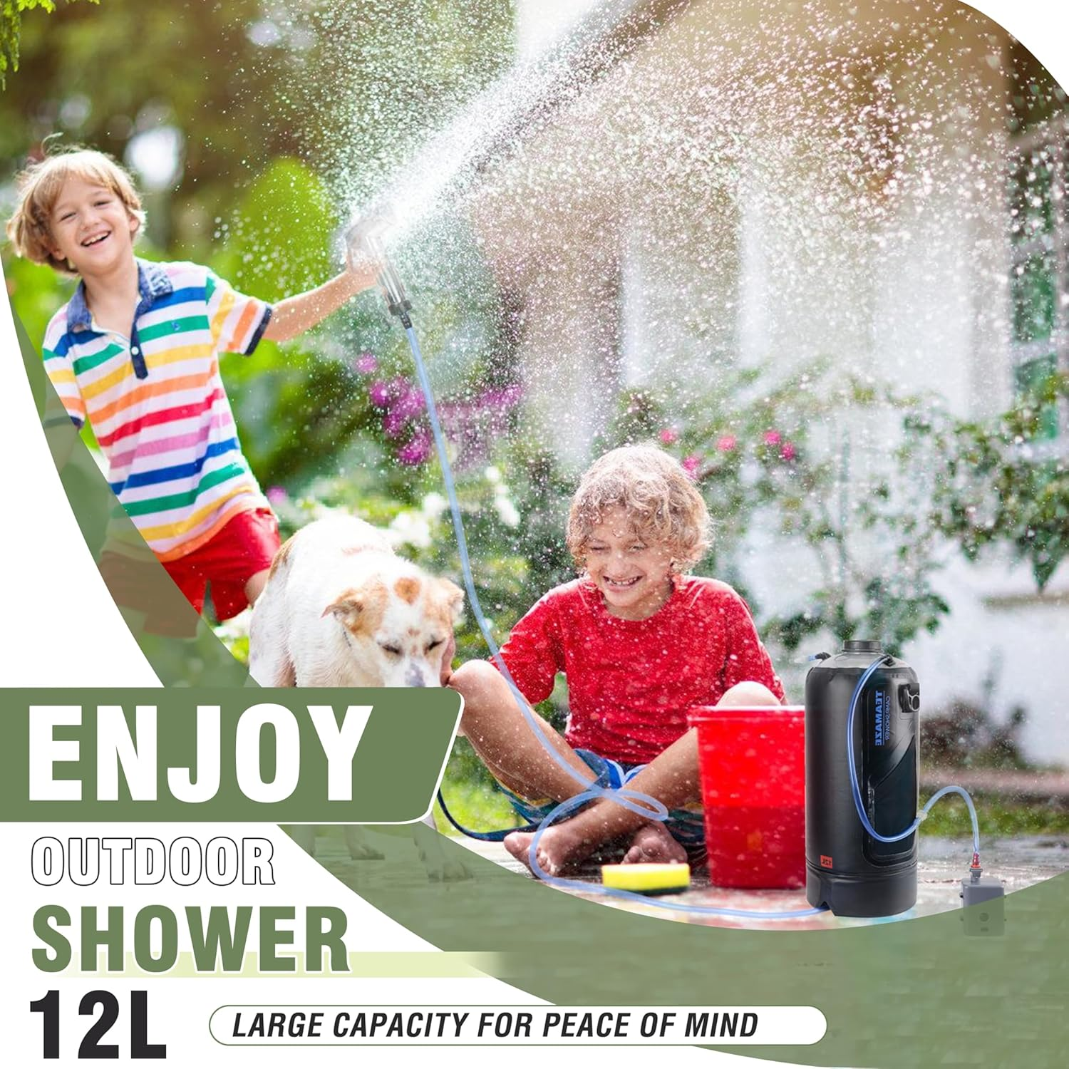 BOOSTEADY Camping Shower, 12L Portable Camp Shower Bag with Upgraded Screw Lid, Auto Pressure Pump, Water Level Window, Solar Shower for Beach Camping Hiking Trip Garden Watering image number 3