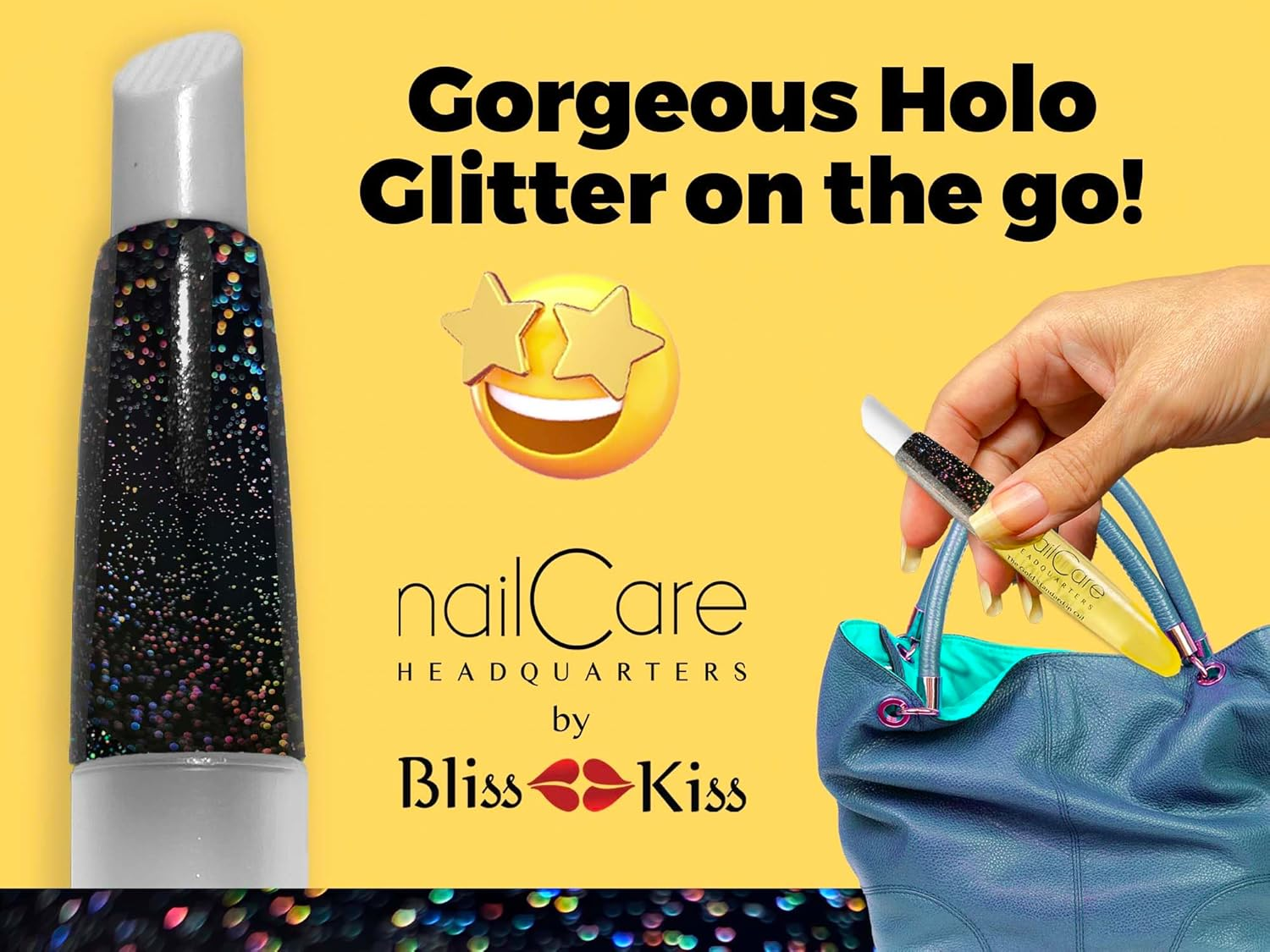 Nail Care Headquarters Refillable Holographic Cuticle Oil Pen for Nails - Empty Holo Squeeze Nail Oil Pen with Brush by Bliss Kiss | 1 Pen image number 3