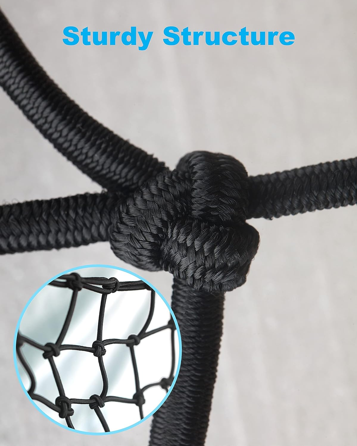 2 Pack Black Cargo Nets, Heavy Duty Latex 17"X17" Bungee Net Stretches to 34"X34", Gear Helmet Luggage Net with Tight 2.3"X2.3" Mesh & 12 Adjustable Plastic Hooks for Motorcycle, Bike, ATV image number 4