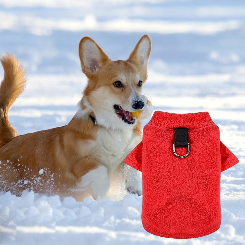 Dog Jumper Fleece Small Dog Jumper for Small Dogs Dog Jumper Fleece Vest Pet Dog Warm Coat Warm Dog Clothes for Small, Medium and Large Dogs, with D-Rings, Red, 2XL
