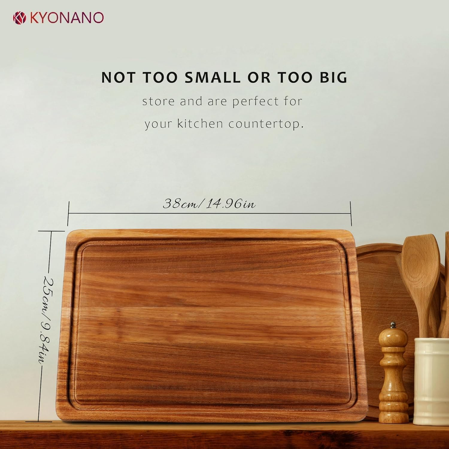 KYONANO Wooden Chopping Board, Large Rosewood Cutting Board for Kitchen, 38 X 25 X 2.5 CM Chopping Carving Board with Juice Groove Handle Hanging Hole, Butcher Block for Meat and Vegetables image number 4