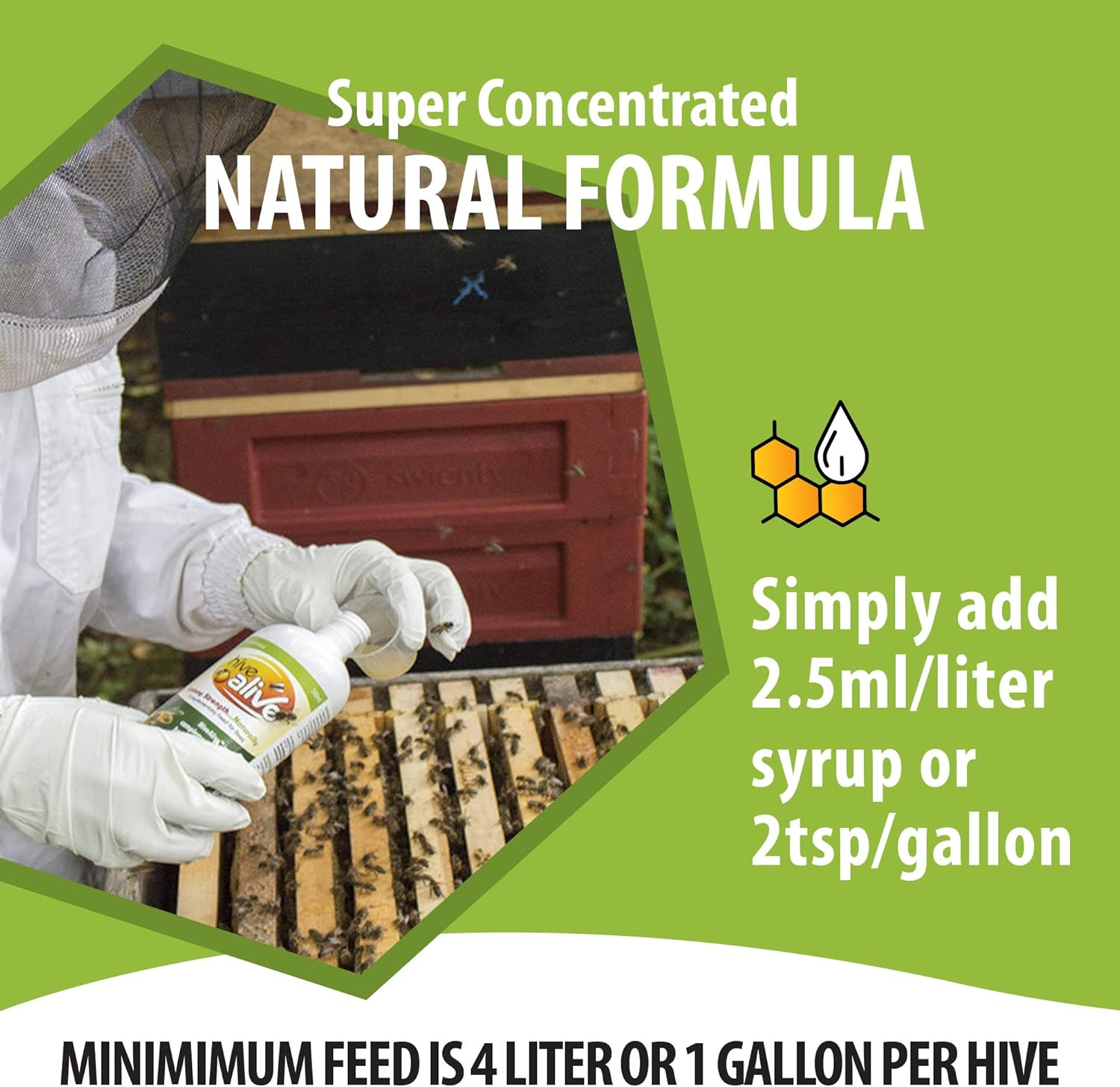 HIVE Alive Bee Feed Supplement - Honey Bee Liquid Food Stimulant - Beekeeping Fall Spring Feeding Enhancer &ndash; Lowers Winter Mortality, Boost Gut Health, Colony Size - 100 Ml, 10 Hives image number 5