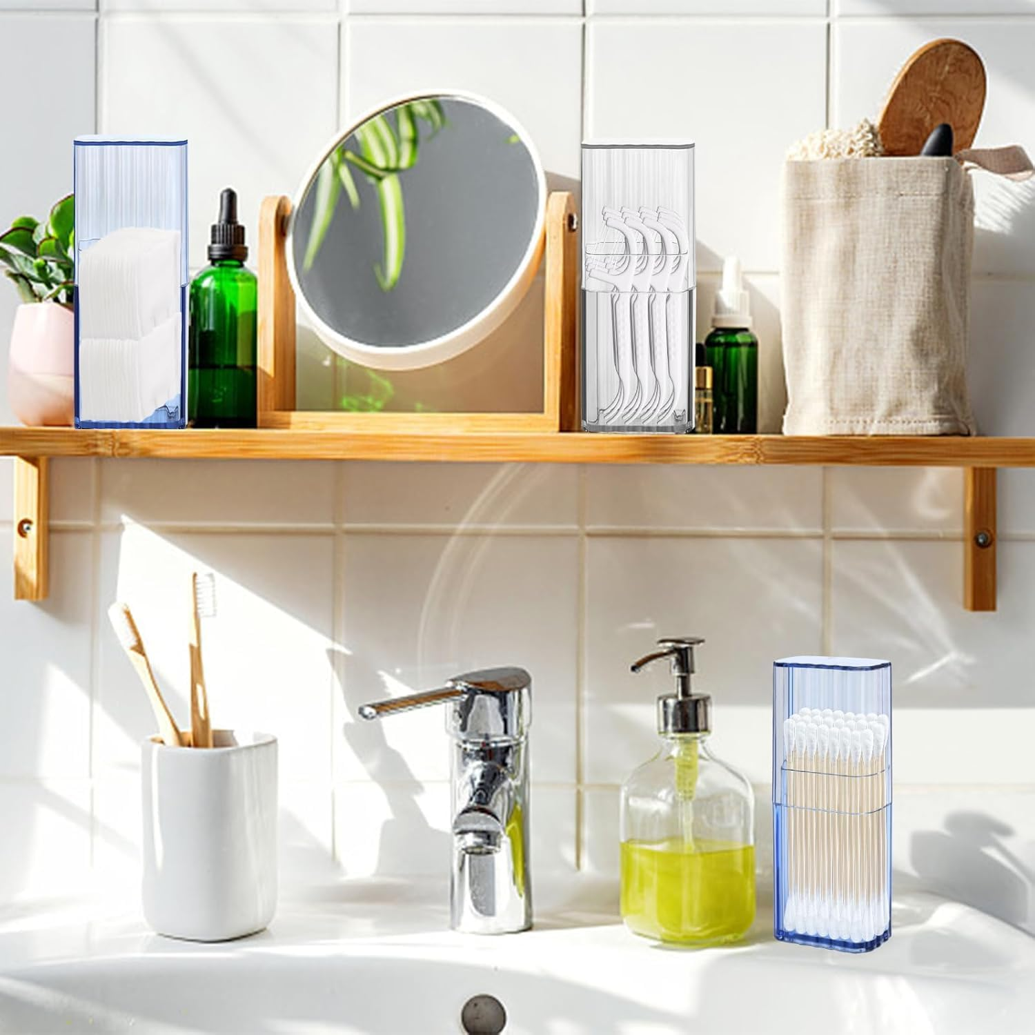 Fokmuaex 4Pcs Clear Cotton Swab Organizer Box for Makeup Pads, Cotton Buds & Accessories - Durable Bathroom Bedroom Office Storage Containers with Lids for Organization image number 4