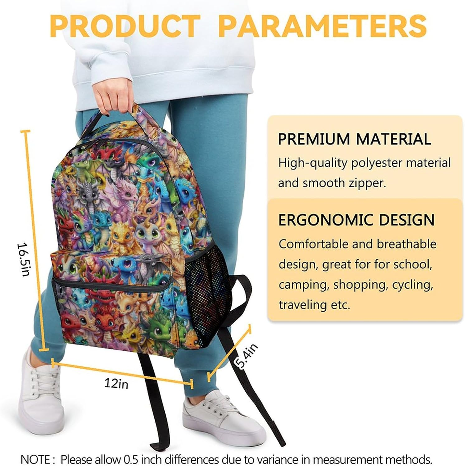 NICEFORNICE Dragon Backpack for Kids, 17 Inch Cute Backpacks for School, Lightweight Bookbag for Girls image number 4