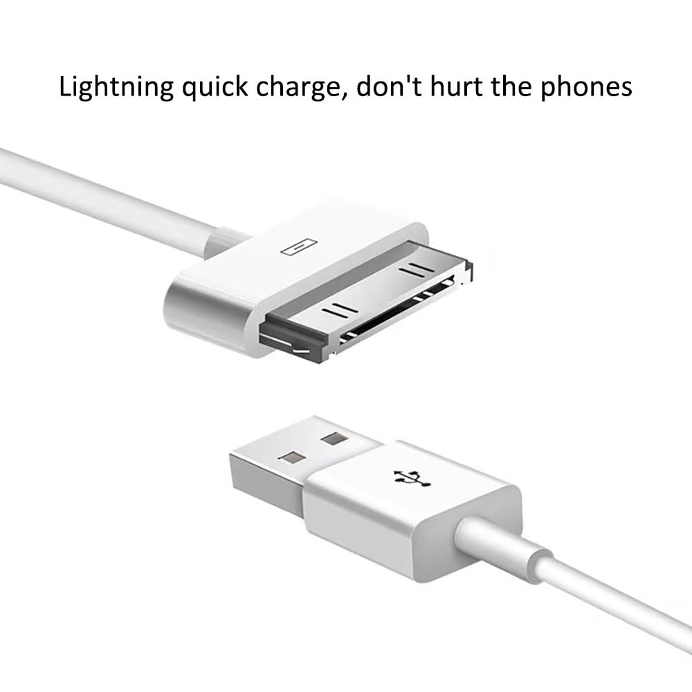 30 Pin Charger Cable, Compatible with Iphone 4/4S/3G/3Gs, Ipad 1/2/3, Ipod Classic/Nano/Touch - Old Ipad Charger, Ipod Charger Cable, Sync & Data Cable (1M) image number 1