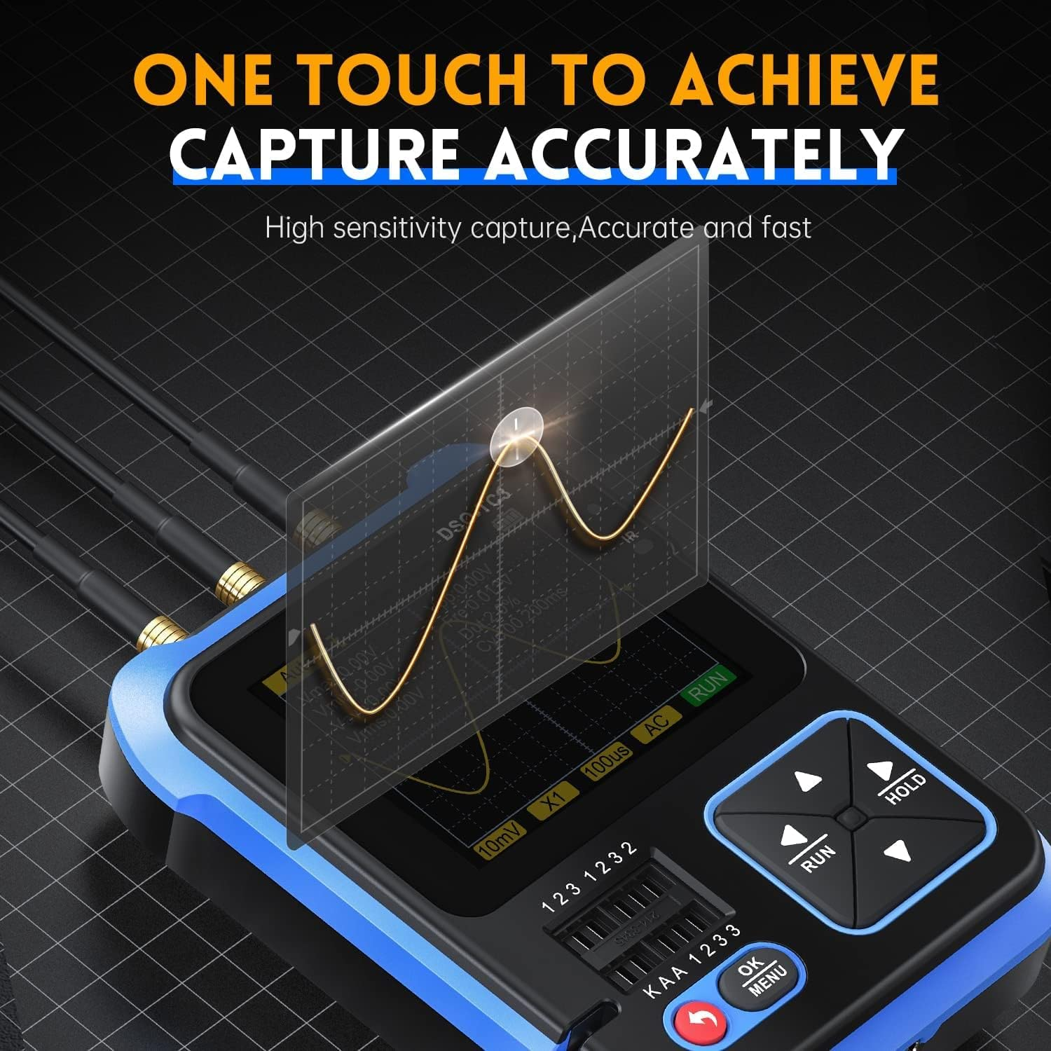 DSO-TC3 Oscilloscope 3-In-1 Handheld Oscilloscope DDS Signal Generator Transistor Tester Portable Oscilloscope 500Khz Bandwidth 10Msa/S Sampling Rate, 6 Types of Waveforms, Transistors Measure image number 4