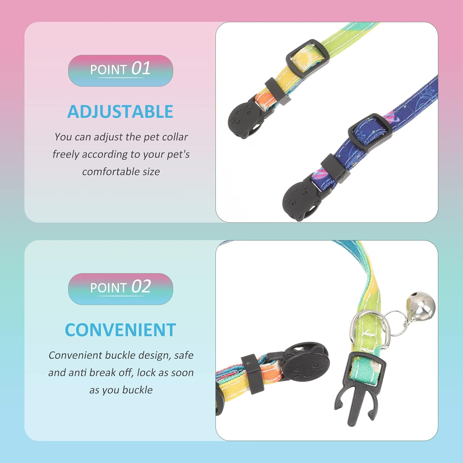 LUOZZY 2 Pcs Cat Bow Knot Collar Adjustable Kitten Collar with Bell Cartoon Pet Neck Strap Supplies Cat Neck Decor image number 3