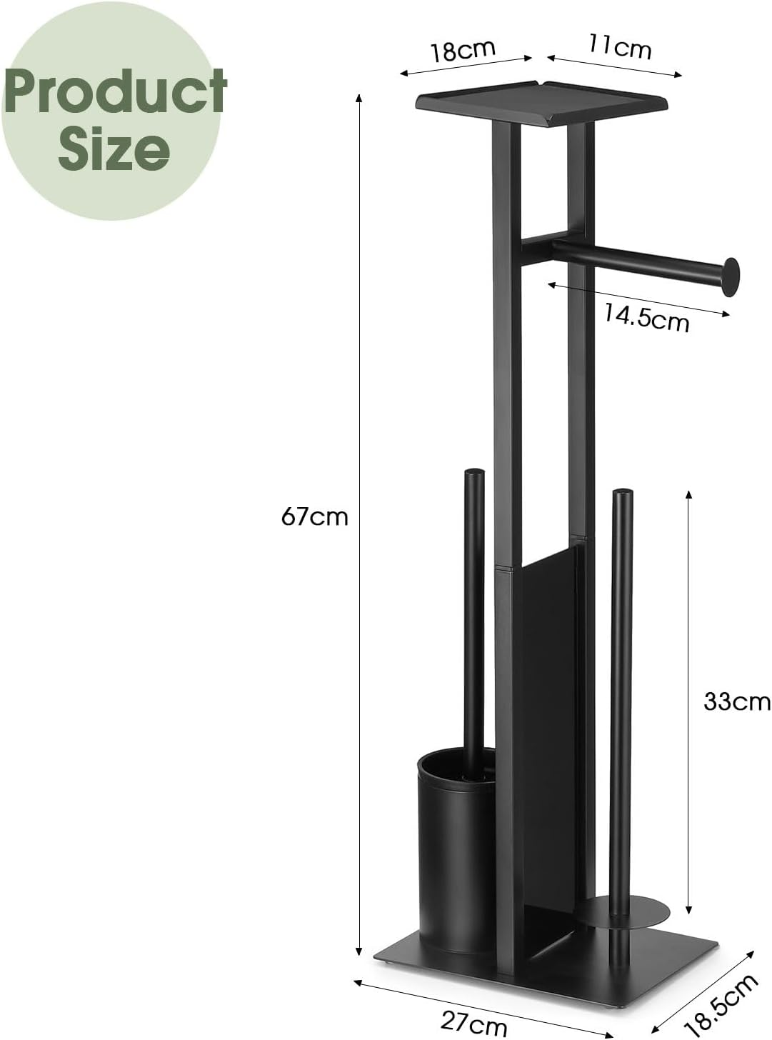 Maxkon Toilet Paper Holder Free Standing Toilet Paper Holder Stand with Storage Shelf & Toilet Brush Bathroom Toilet Paper Roll Holder Floor Standing Toilet Roll Black image number 1