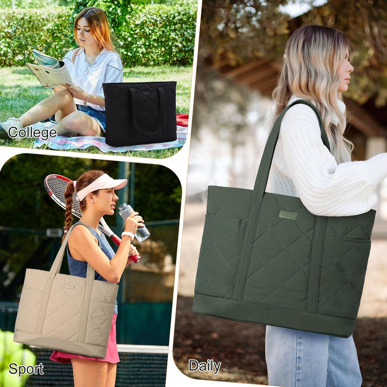 VX VONXURY Tote Bag for Women,Puffer Handbag with Multi Pockets Large Quilted Shoulder Bag for Daily Travel image number 1