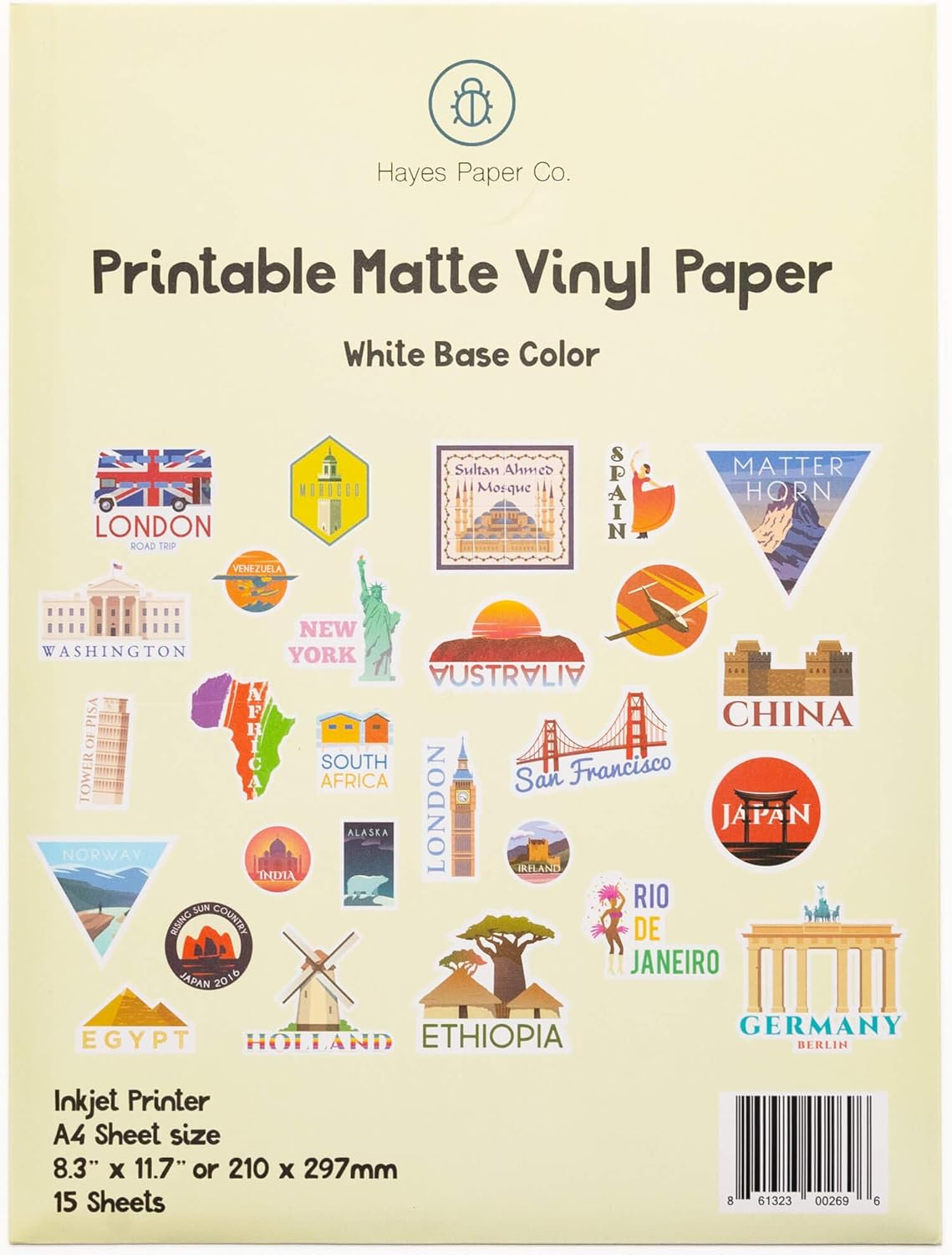 Printable Vinyl Paper by Hayes Paper Co. Print Your Own Stickers and Labels -Matte White - A4 Size - 15 Sheets image number 3