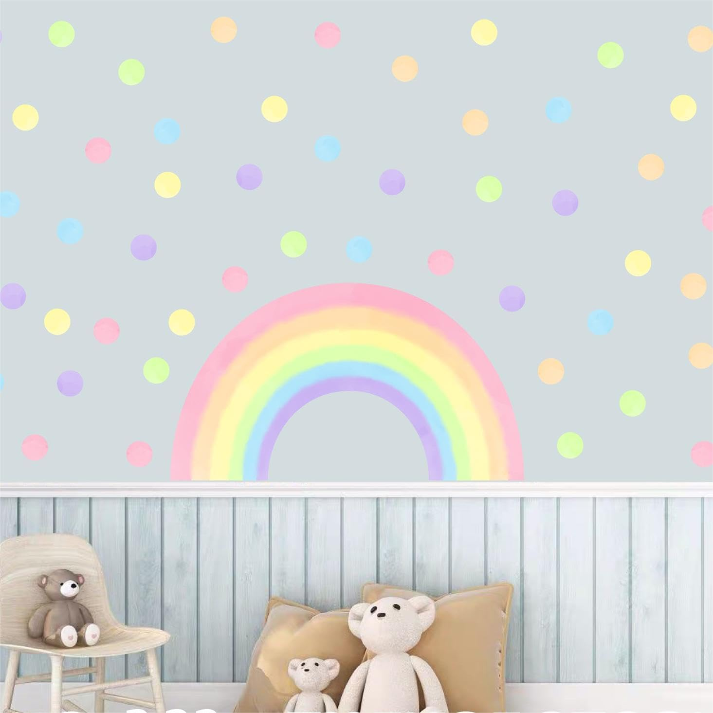 Colorful Rainbow Wall Decals Large Rainbow Wall Stickers Circle Polka Dots Wall Stickers Watercolor Rainbow Wall Decals for Girls Bedroom Nursery Kids Room image number 2