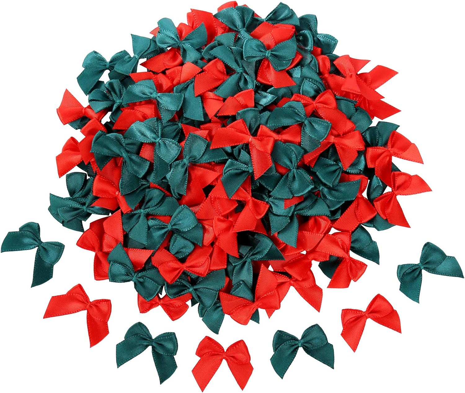 150Pcs Mini Bows Red and Green for Christmas Tree Decoration, Wrapping Crafts, and Home Decoration image number 1