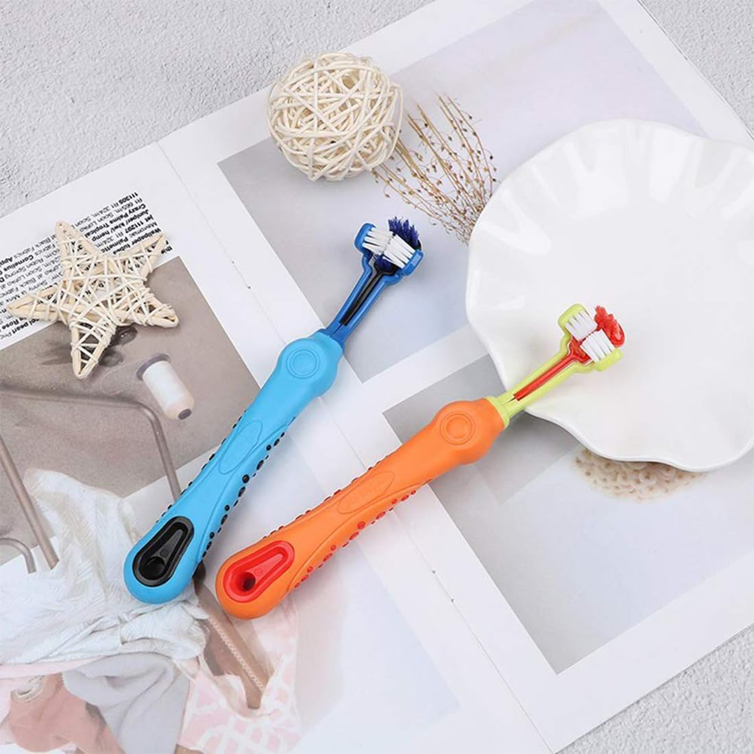 4 Pack Three Sided Pet Toothbrush Dog Toothbrush, Soft Silicone Pet Dental Care Toothbrush Cat Dog Teeth Cleaning Kit, Removing Bad Breath Tartar Teeth Care Dog Cat Cleaning Mouth image number 3