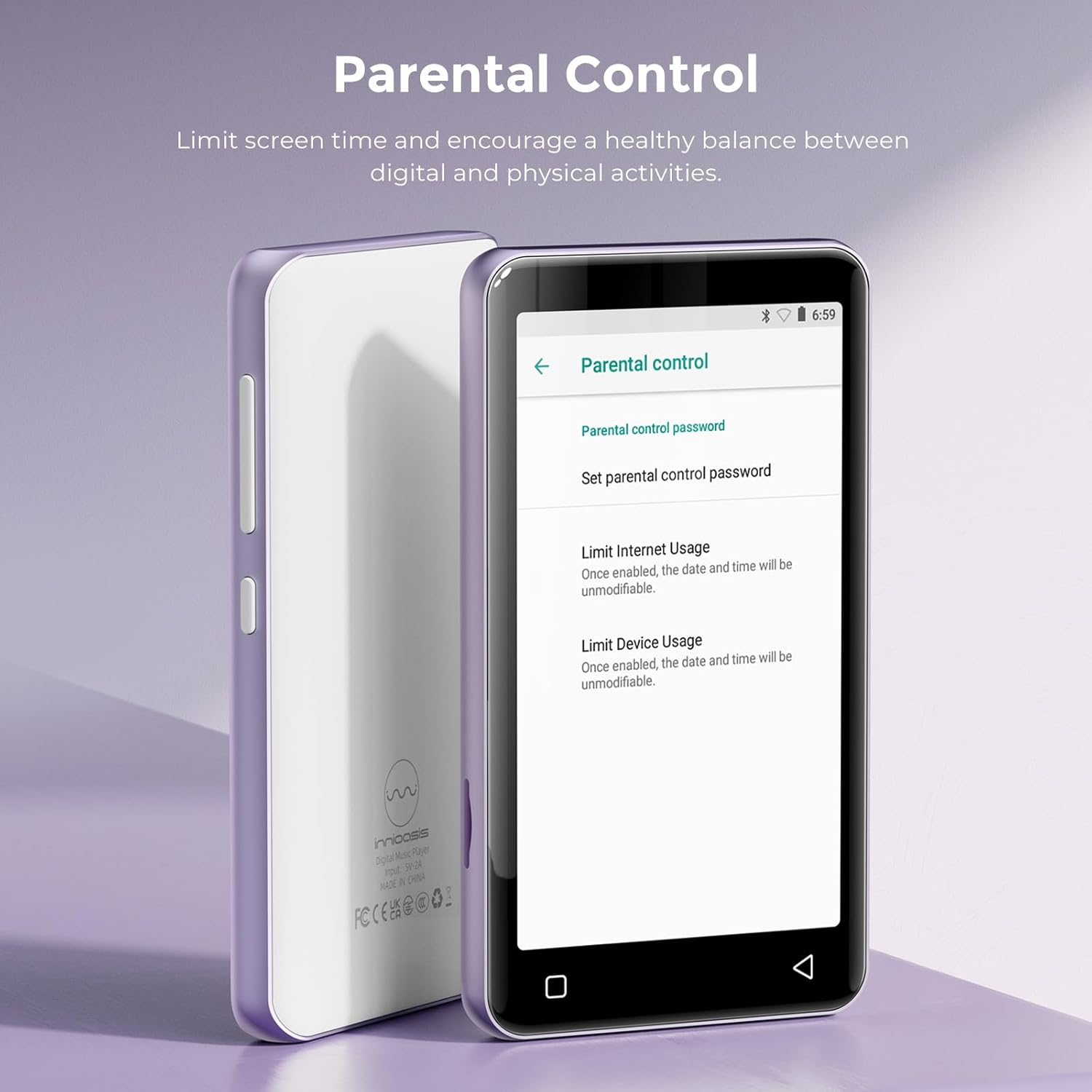 Innioasis 80GB MP3 Player with Bluetooth and Wifi, MP3 Player for Kids with Spotify, Spotify Kids, Pandora, Audible, 4.0" Touch Screen Music Player with Parental Controls, up to 1TB (White+ Purple) - Sky_Blue image number 4