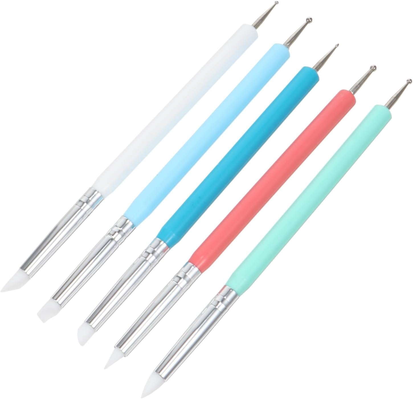 Ipetboom 5Pcs Dual Head Nail Art Dotting Pen Silicone Brush for Nail Art Lovers for Patterns Flowers