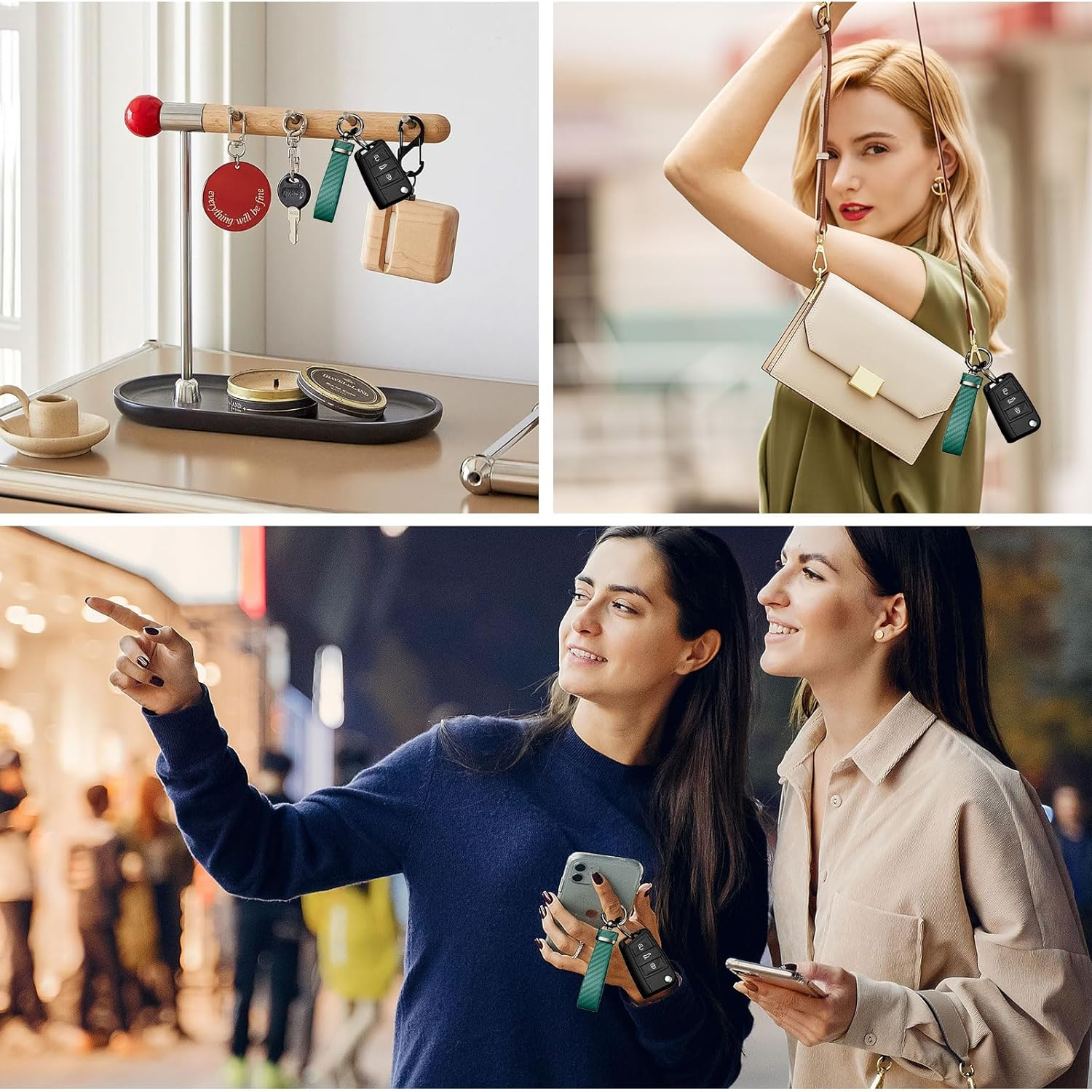 Car Keychain - Premium PU Leather Keyring with Anti-Loss D-Ring & 360&deg; Rotatable Key Chain and Screwdriver, Universal Key Chains for Key Fobs for Men and Women - Black image number 6