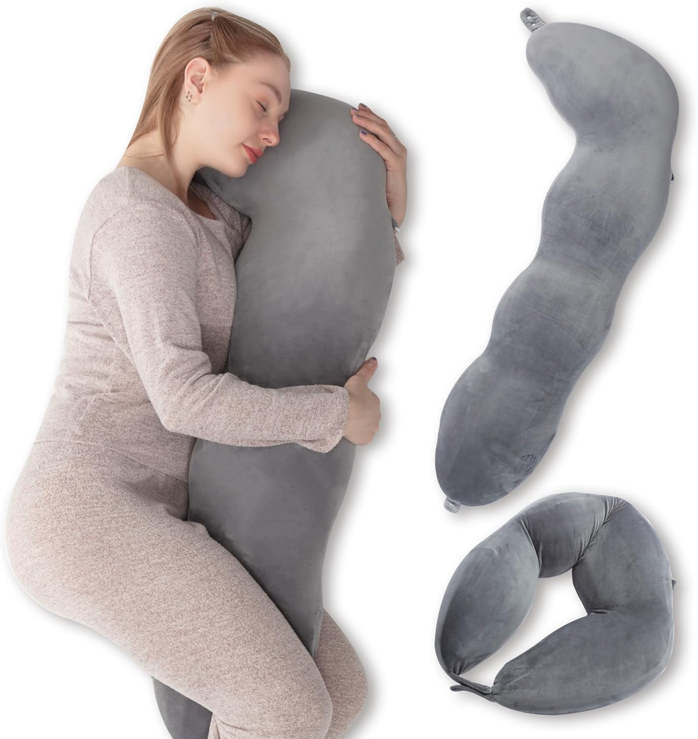 Texstead Pea Body Pillow for Side Sleepers, Hugpillow Cuddle Pillows for Adults,Memory Foam Hug Pillow 109X43Cm Pink