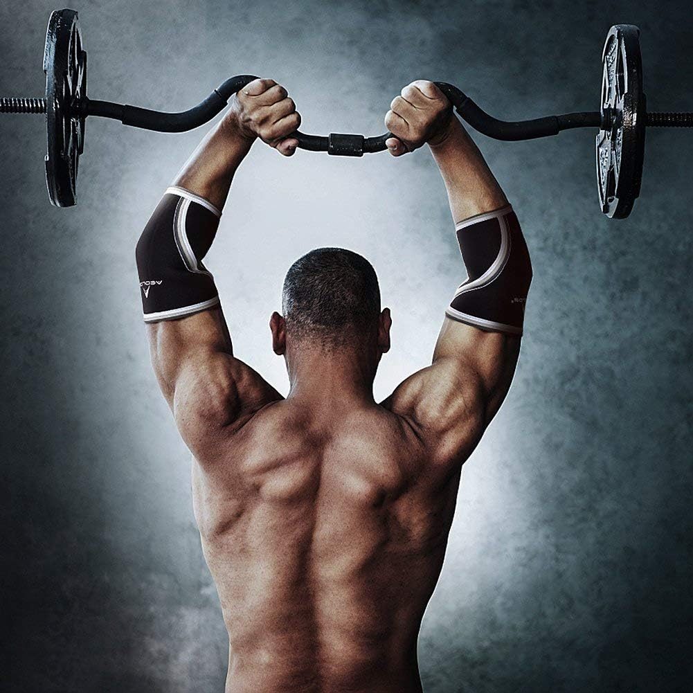 Compression Elbow Sleeves(Pair), 5Mm Neoprene,Perfect Support for Crossfit,Weightlifting,Powerlifting,Tennis, Golf & Basketball (Medium, Black)