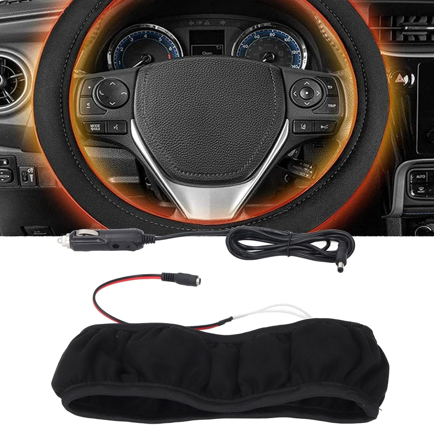 Heated Steering Wheel Cover, 15In Steering Wheel Heater, Auto Steering Wheel Warmer, Universal for 38Cm Diameter Steering Wheel image number 6