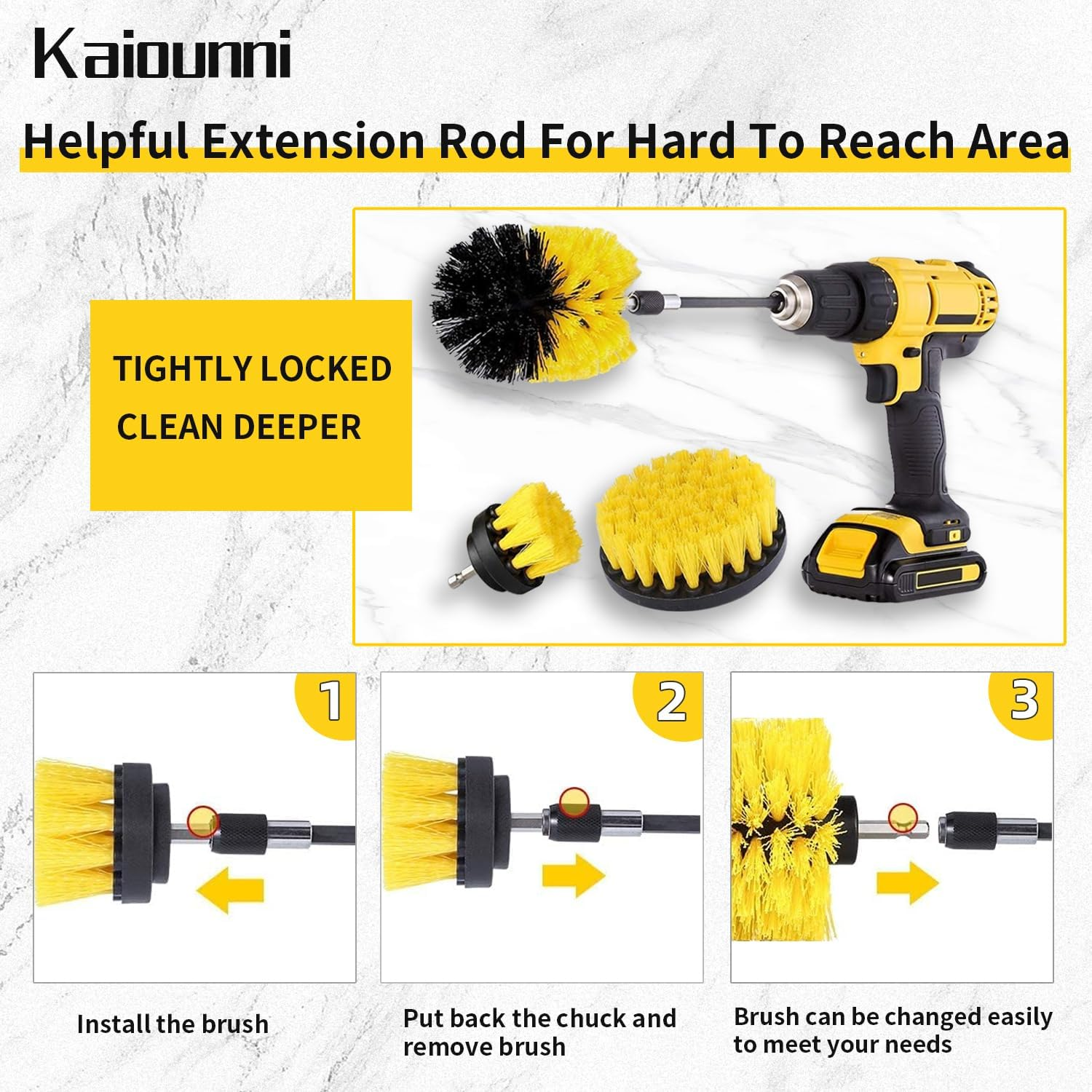 4 Piece Drill Brush Attachment Set, Includes Scrub Daddy & Scrub Mummy Pads, All Purpose Power Scrubber Cleaning Brush Kit with Extend Long Attachment for Grout, Tiles, Tub, and Car Surfaces image number 4