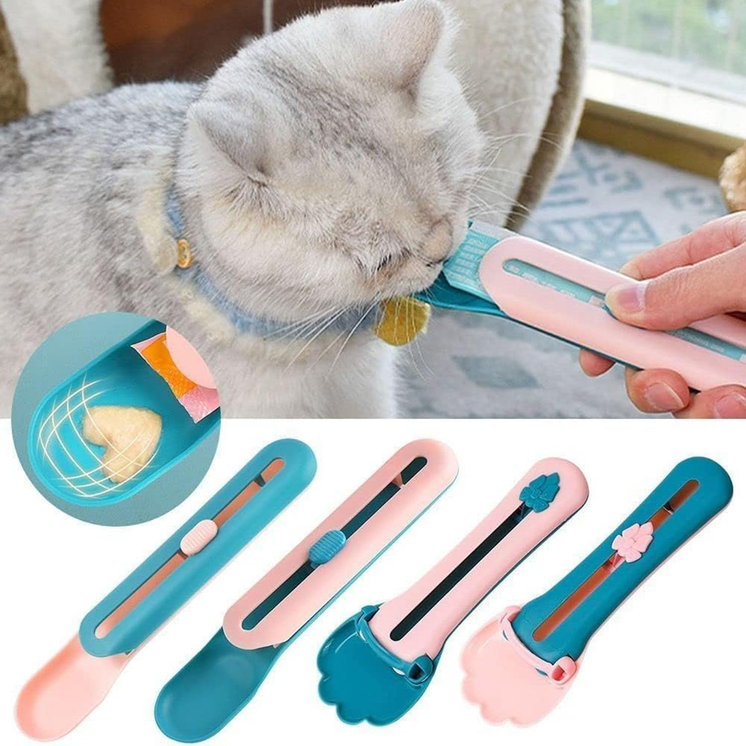 Taicols Cat Strip Squeeze Spoon, 2 Pcs Pet Feeder Lickable Cat Snack Scoop, Pet Food Spoon, Cat Strip Feeder Wet Treat Cat Feeder Spoon, Detachable Cat Wet Food Spoons Multifunctional Feeding Tool (1) - 2 image number 4