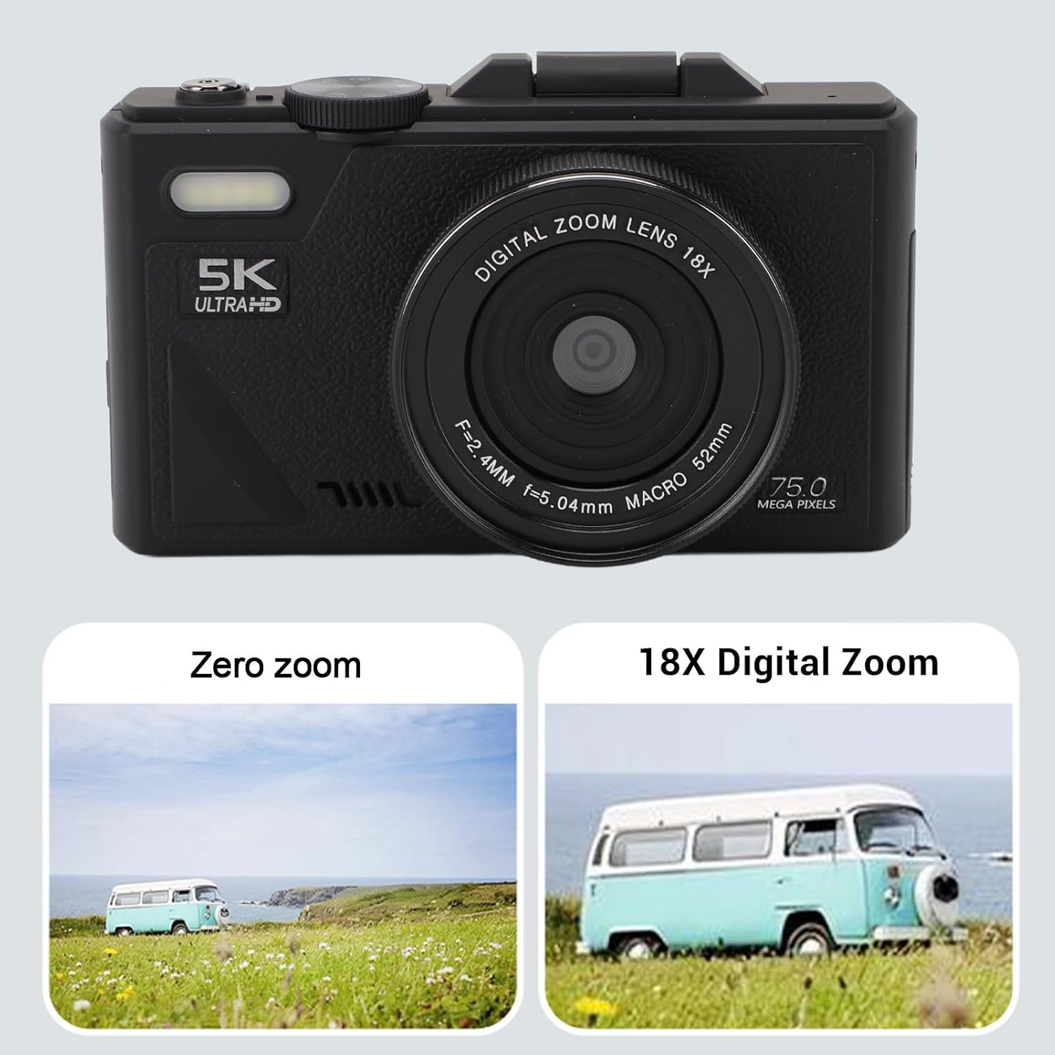 5K Digital Camera, 75MP HD Autofocus Vlogging Camera, 18X Digital Zoom Retro Mirrorless Camera with 3" Screen for Photography (Black) image number 2