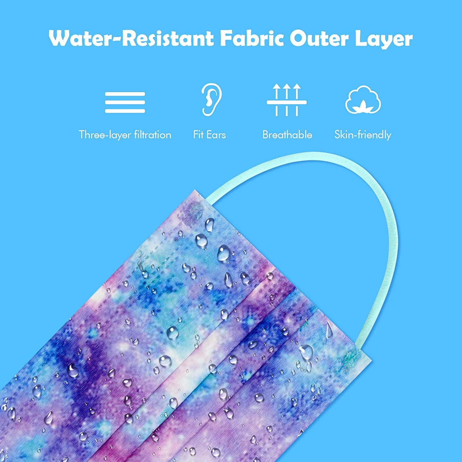 60PCS Women'S Disposable Protective Face Mask Adult Size Magic Rainbow Mesh Fantasy Universe Princess Gradient Colors Individually Wrapped 3-Layer Filter Comfort Fit Skin-Friendly Soft Elastic Earloop image number 6