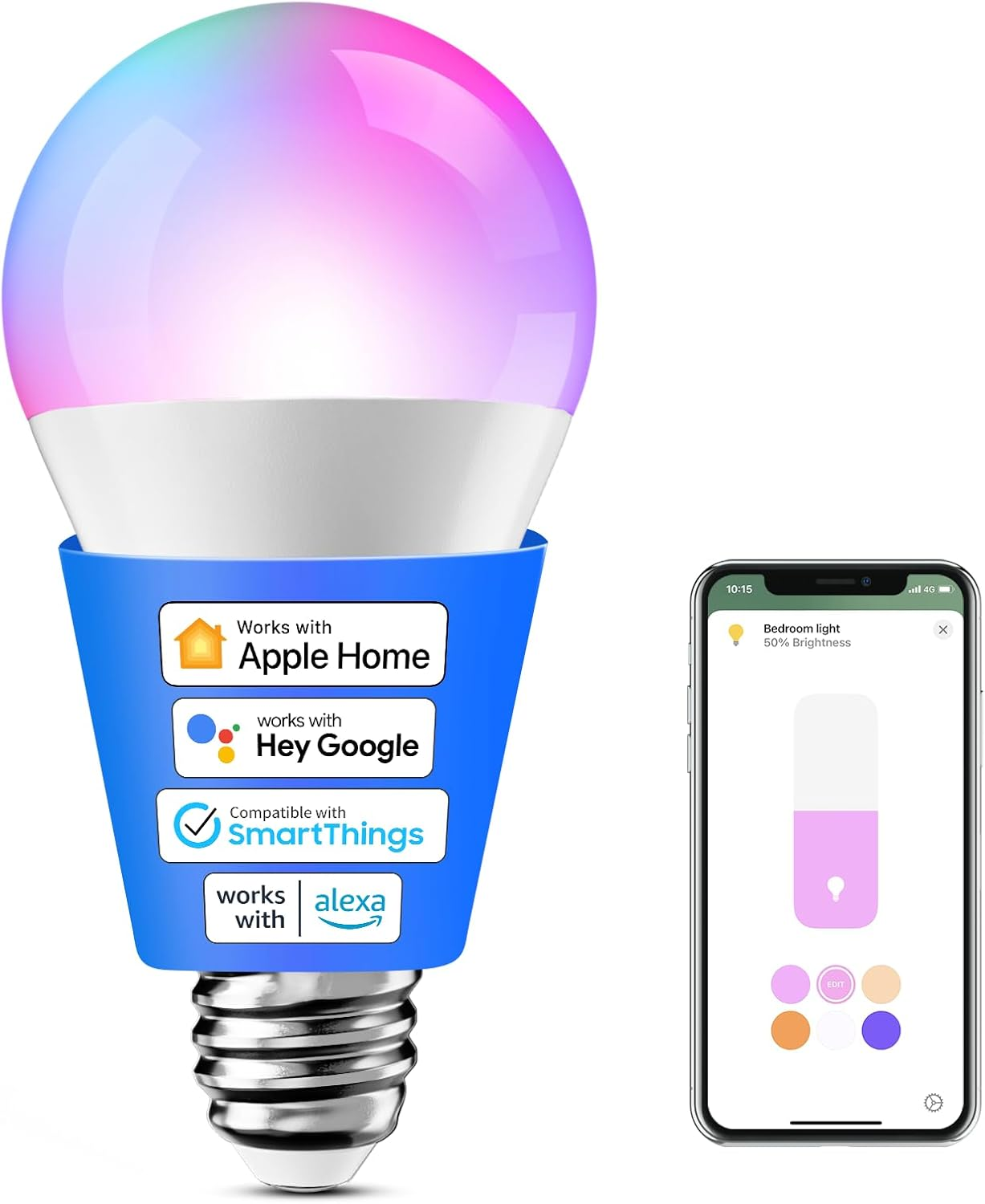 Meross Smart Light Bulb, E27 Dimmable RGB Wi-Fi LED Bulb 60W Equivalent with APP & Voice Control, Compatible with Alexa, Google, Apple Homekit - Scene & Schedule Lighting, 1 Pack image number 5