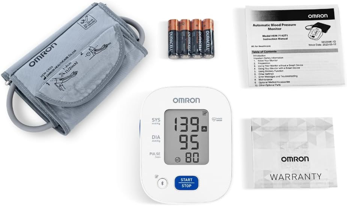 OMRON HEM7142T2 Digital Bluetooth Blood Pressure Monitor &ndash; Upper Arm, Intellisense Technology, Irregular Heartbeat Detection, Cuff Wrap Guide, 14 Memory, 3+3 Warranty
