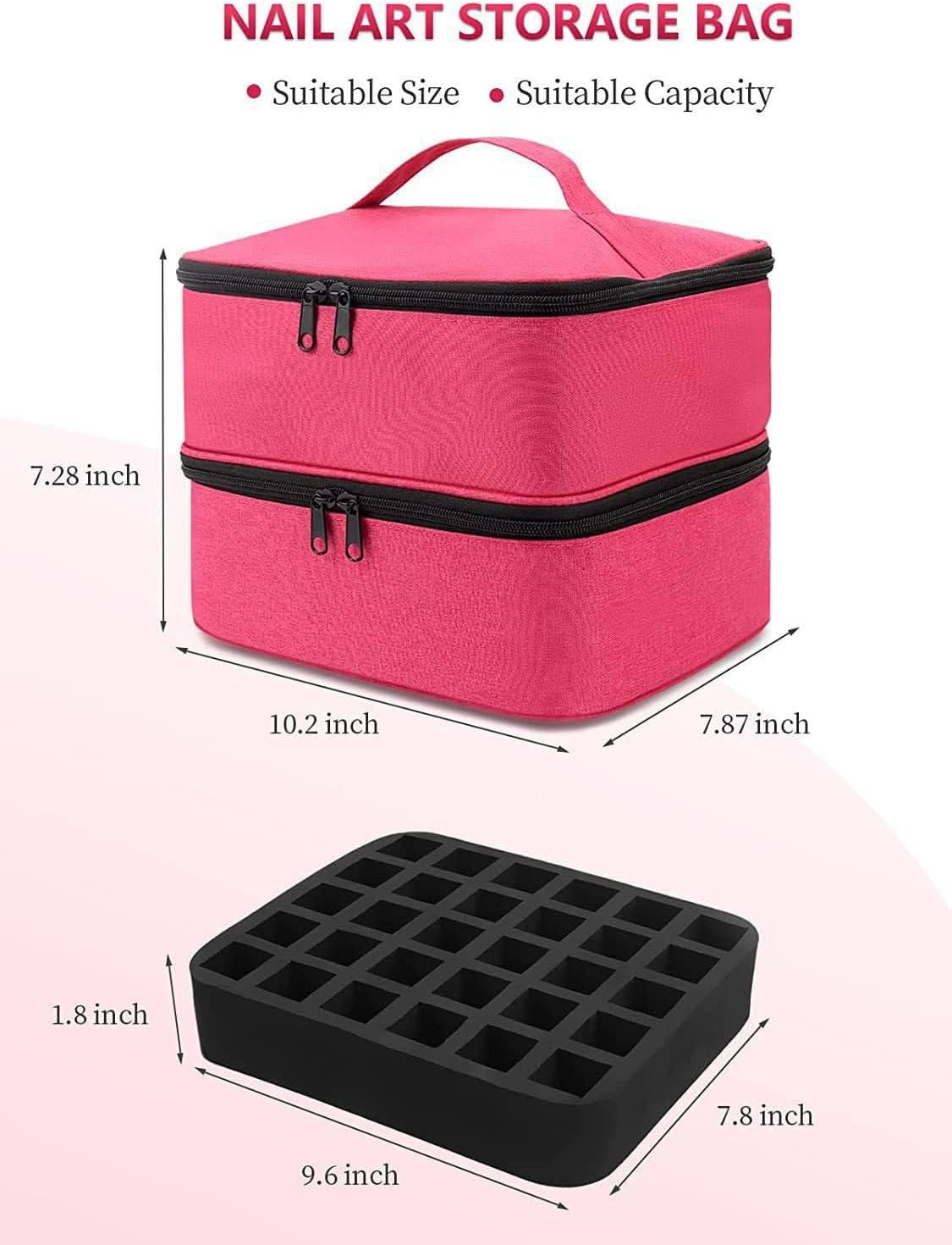 Double-Layer Nail Polish Carrying Case with Adjustable Dividers - Holds 30 Bottles and Nail Dryer Lamp, Portable Manicure Organizer for Travel, Salon, and Home Storage. image number 3