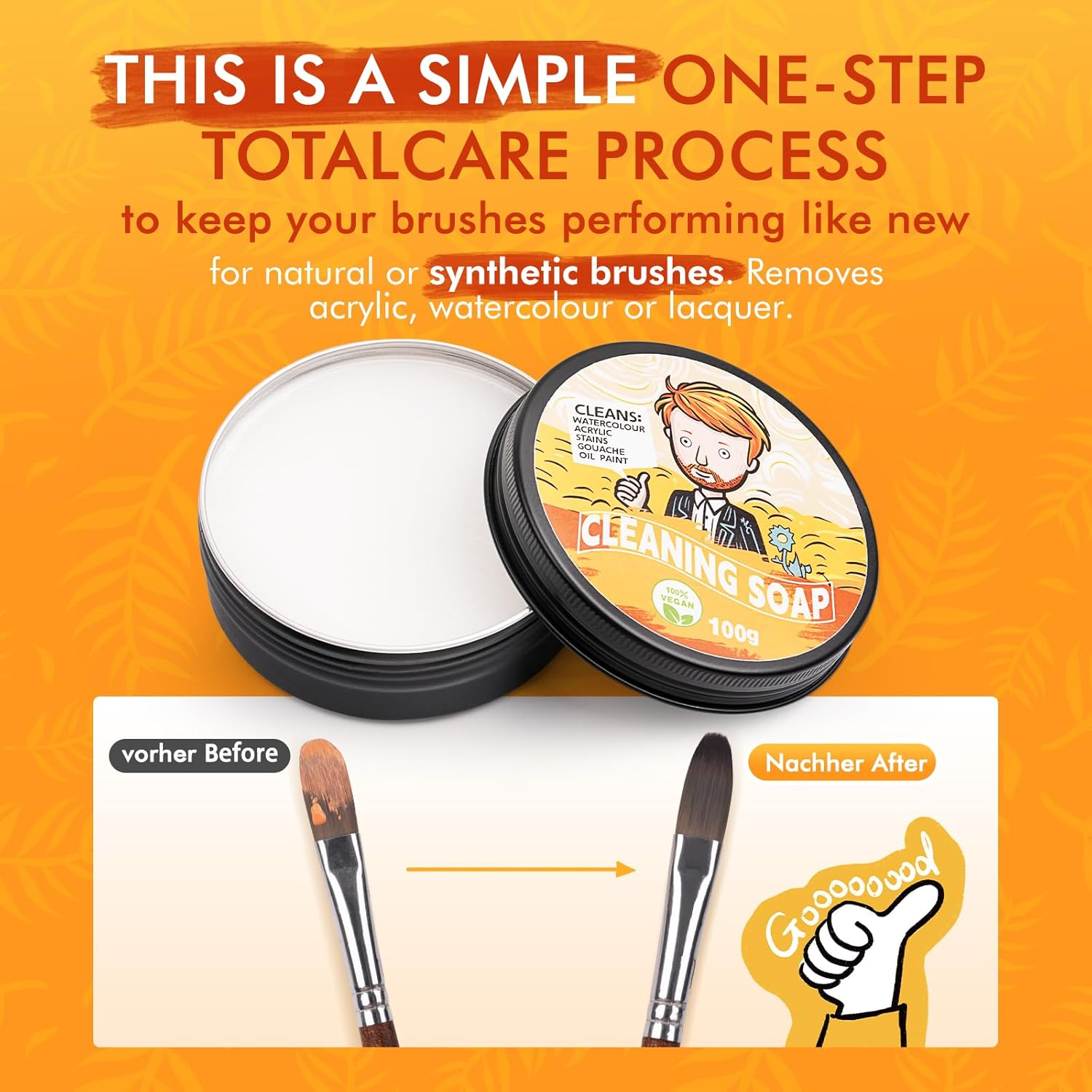 Paint Brush Cleaner - 100% Vegan Paint Brush Cleaner Soap for Watercolor & Acrylic Paint Brushes, Natural Paint Brush Soap | Reconditions, Cleans & Maintains the Brush Head image number 4