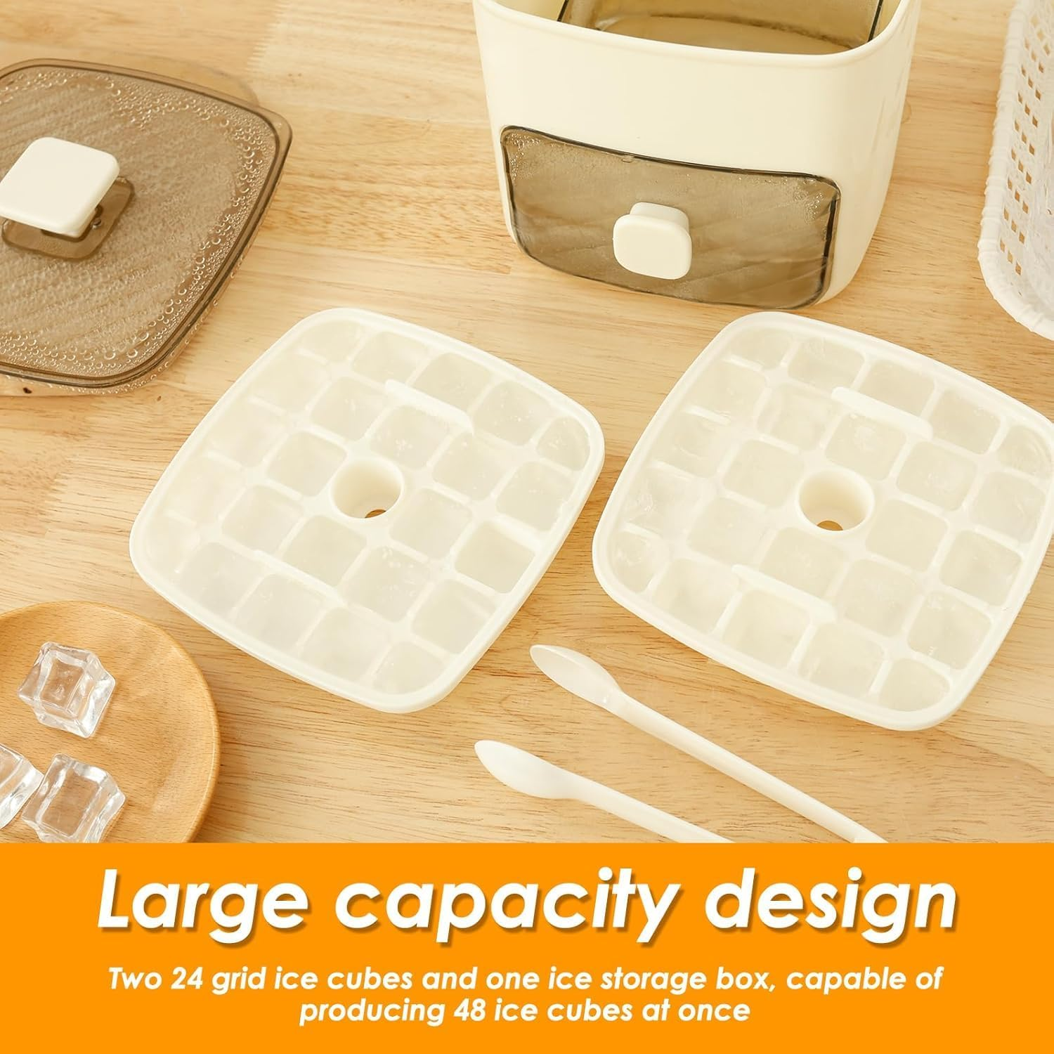 Taicols Small Ice Cube Machine, Ice Cube Maker, with 48 Grids, Ice Cube Tray, Ice Cube Maker with Drawer and Storage Container, Ice Cube Tray with Container, for Home Kitchen (White)