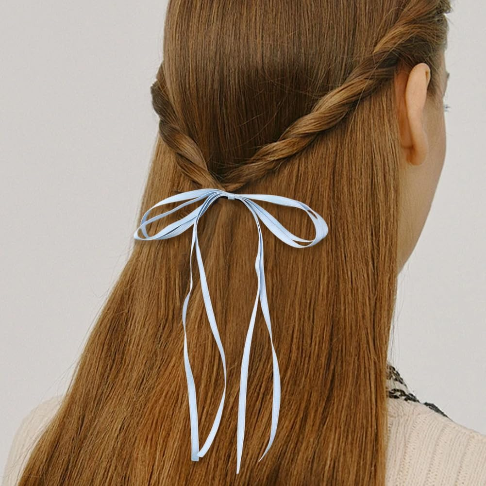 GOMAKERER 4 Pcs Bow Hair Scrunchie, 4 Colors Bow Elastic Hair Ties Bowkont Hair Accessories Elastics Ribbons Hair Holders Stretchy Ponytail Hair Bands for Women Girls Wedding Bridal image number 4