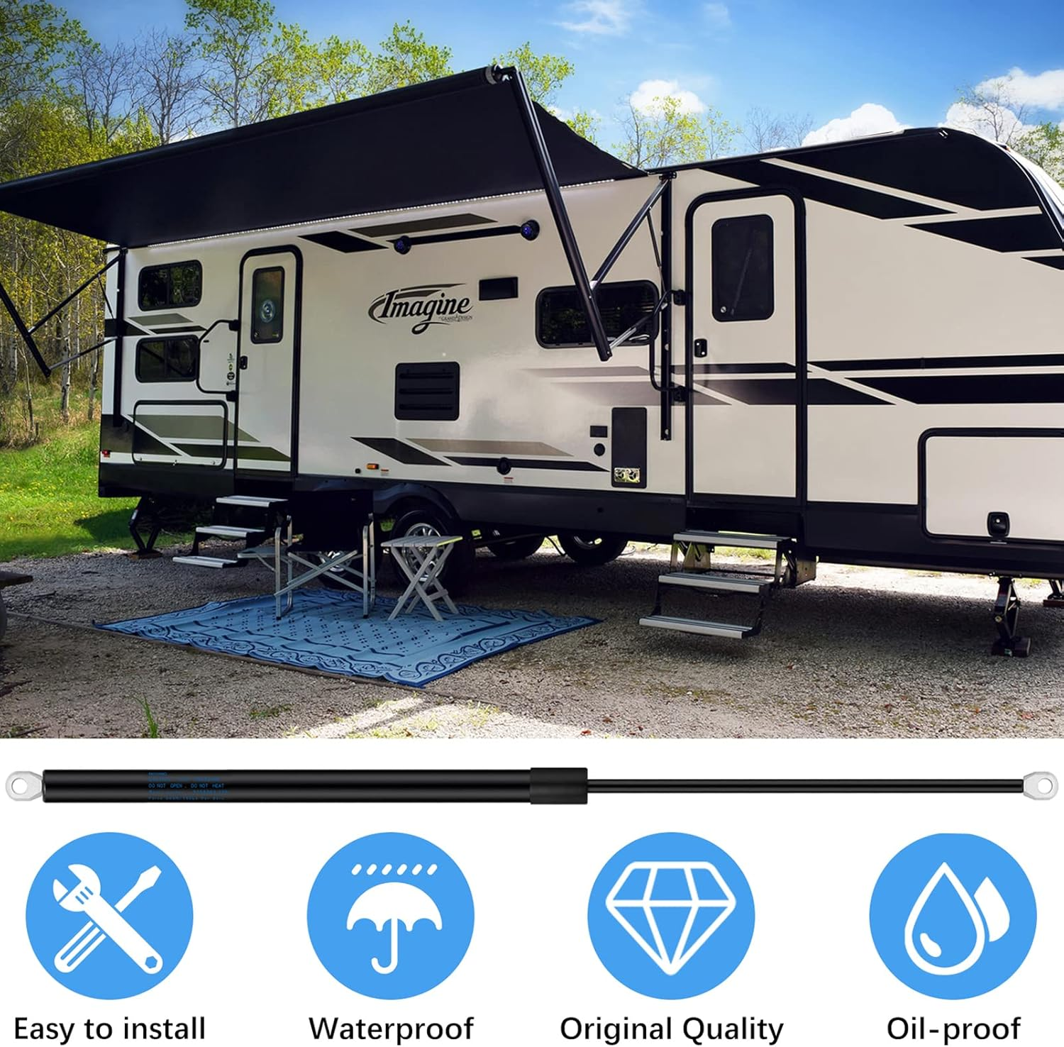 28Inch RV Awning Struts Lift Support Spring Shocks for Camper,2Pcs 150Lb 28.74" 3108392.139 RV Awning Gas Strut 3310555.010 Compatible with Domtic Weather Pro image number 5