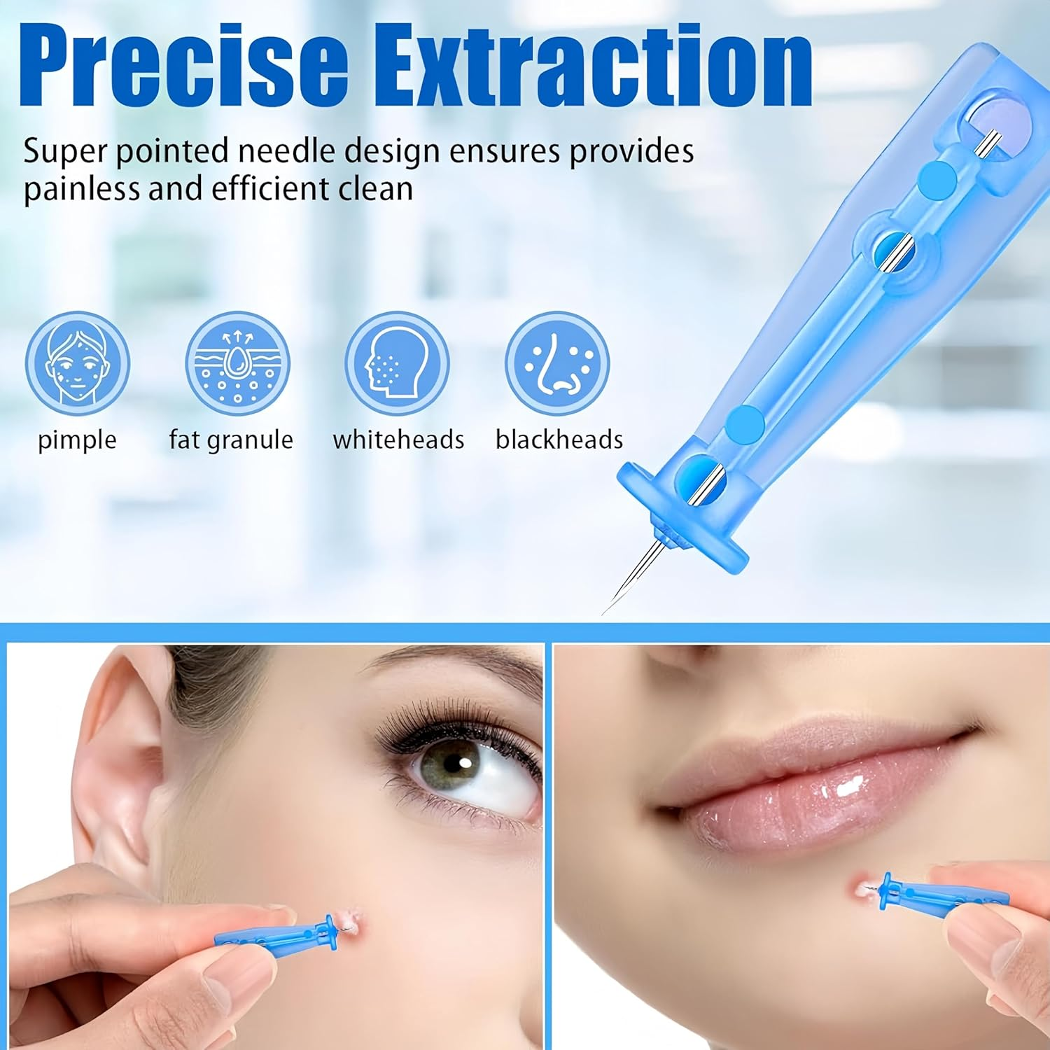 Febohao Blackhead Remover Tool 50Pcs Pimple Popper Kit Skin Care Acne Needle Nose Strips for Blackheads Pimple Extractor Pore Cleaner image number 5